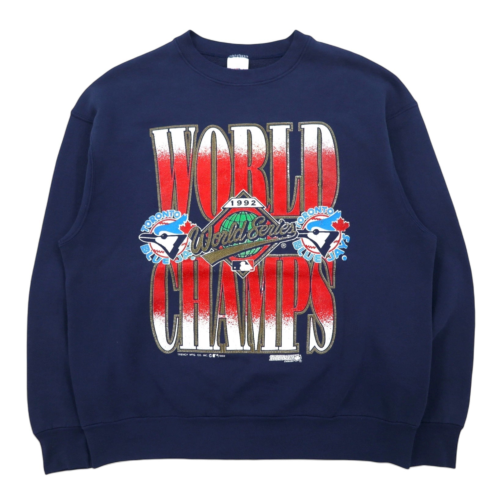 Felpa stampata baseball FRUIT OF THE LOOM anni '90, Made in Canada, taglia XL, blu navy, cotone, WORLD CHAMPS