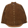 Ralph Lauren anni '90 camicia button-down oversize in velluto a coste XL marrone, ricamo pony piccolo in cotone
