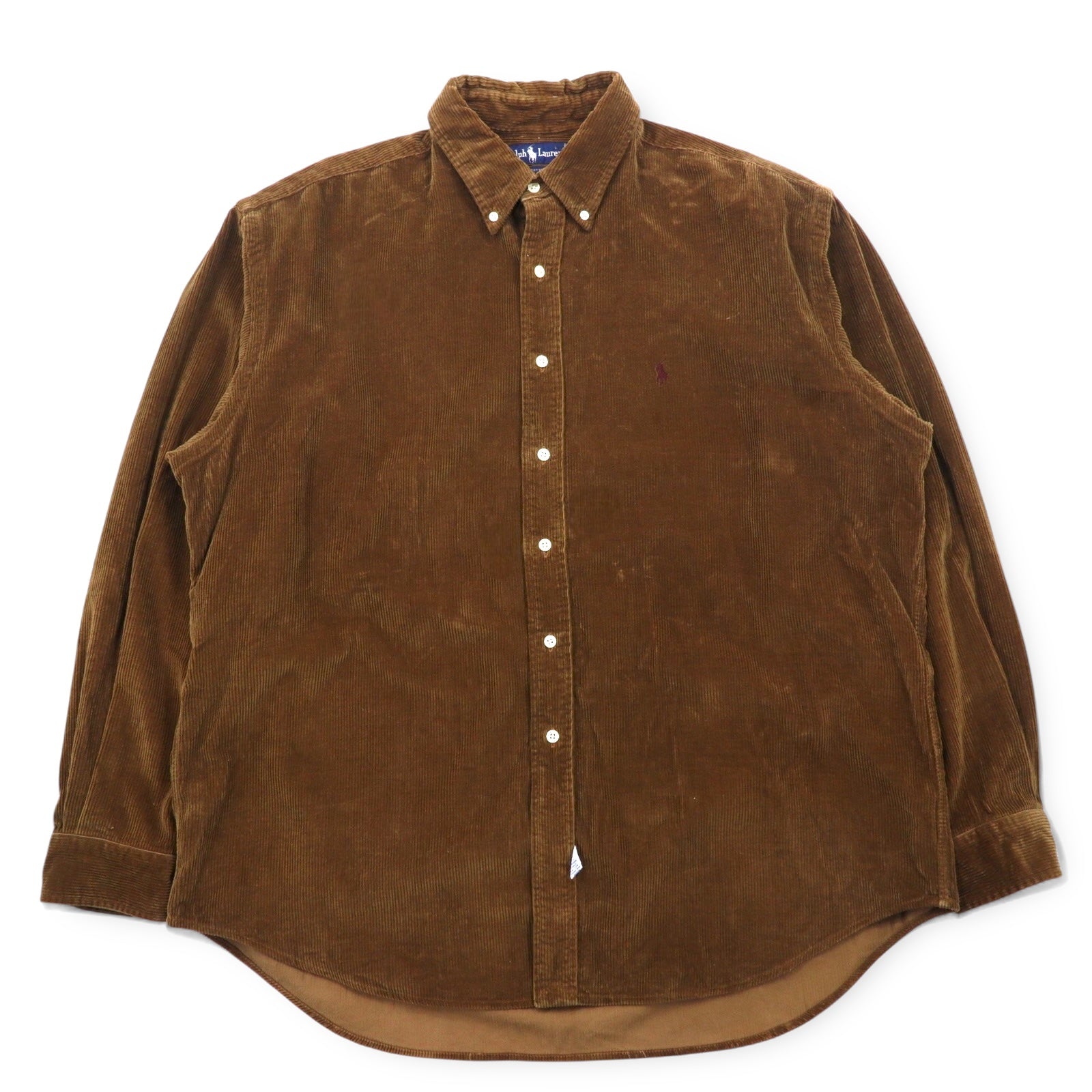 Ralph Lauren anni '90 camicia button-down oversize in velluto a coste XL marrone, ricamo pony piccolo in cotone