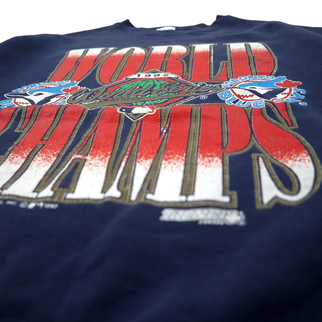 Felpa stampata baseball FRUIT OF THE LOOM anni '90, Made in Canada, taglia XL, blu navy, cotone, WORLD CHAMPS