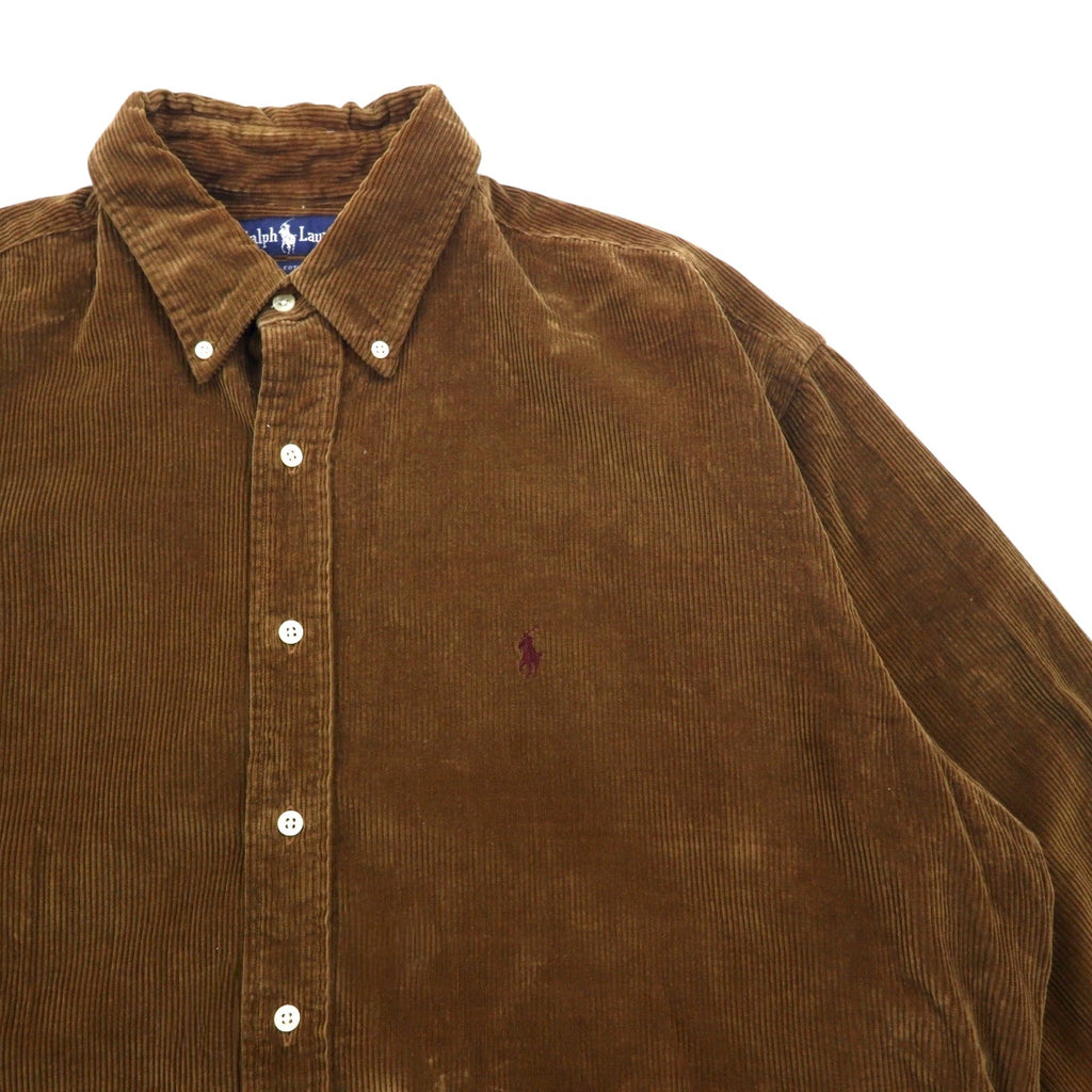 Ralph Lauren anni '90 camicia button-down oversize in velluto a coste XL marrone, ricamo pony piccolo in cotone