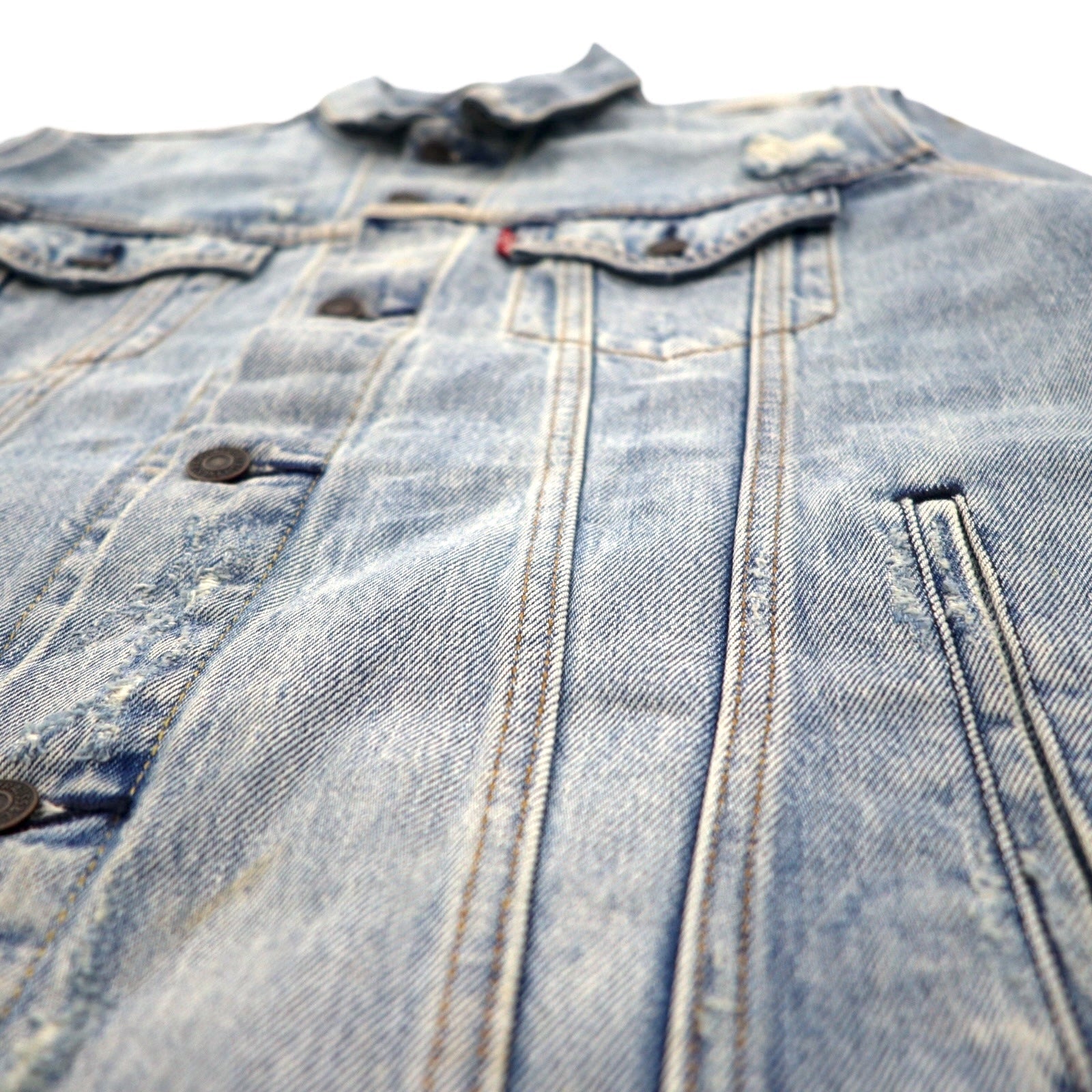 Giacca di jeans Levi's con effetto distressed, tipo 4th, giubbotto trucker, taglia L, colore indaco/blu
