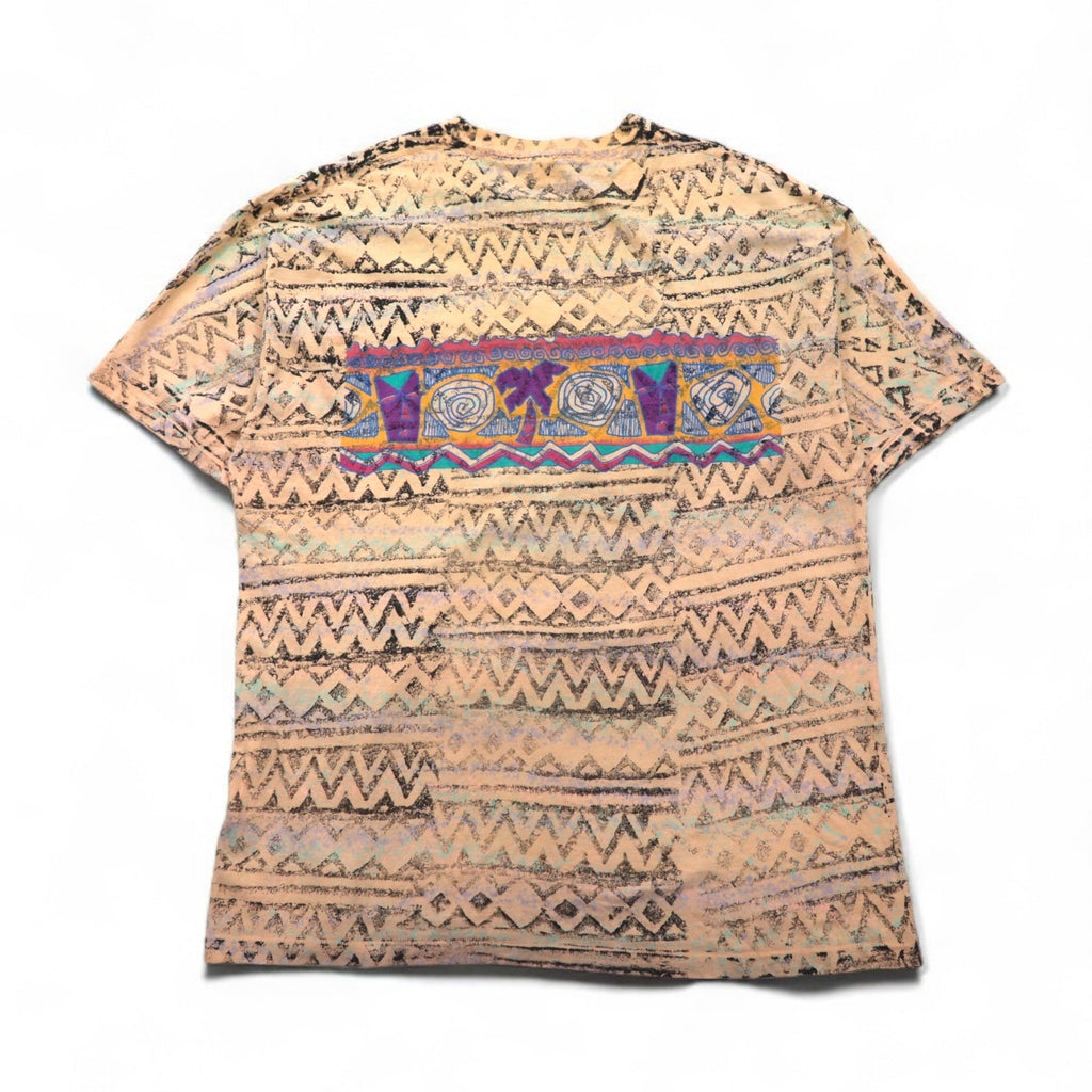 90年代 USA製 Yaga Rugz' シングルステッチ ヴィンテージ Tシャツ 2XL ピンク 総柄 ネイティブ柄