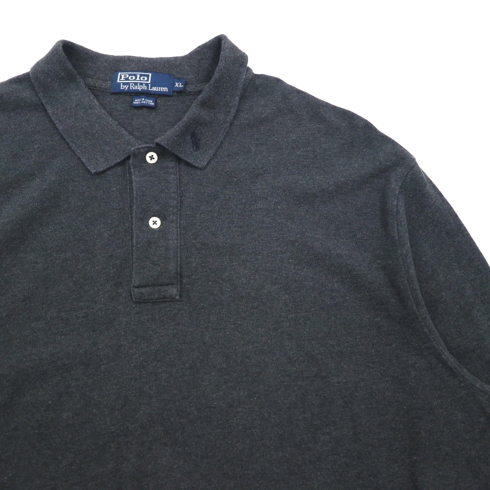 Polo Ralph Lauren 90年代 ビッグサイズ 長袖ポロシャツ ラガーシャツ XL グレー 鹿の子 スモールポニー刺繡