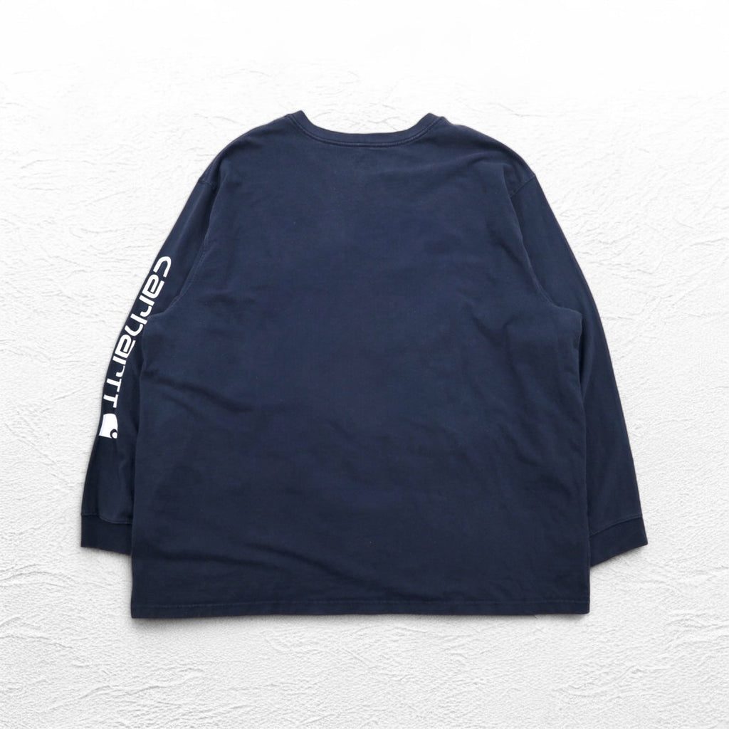carhartt ロングスリーブ Tシャツ ロンT 4XL ネイビー 袖 プリント ロゴ ビッグサイズ