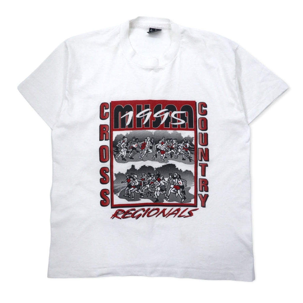 FRUIT OF THE LOOM Prodotto negli Stati Uniti Anni '90 T-shirt stampata L Bianco Cotone CROSS COUNTRY