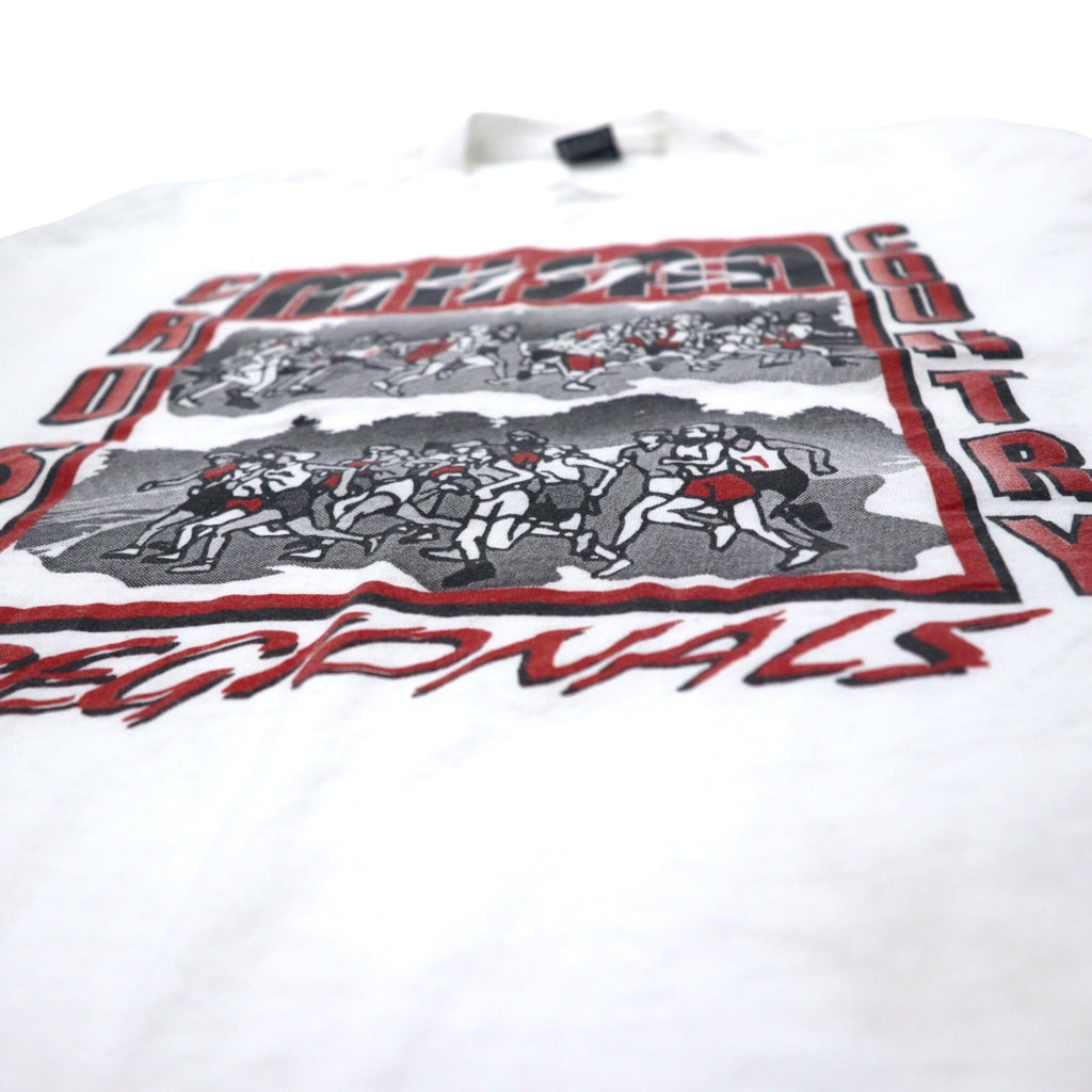 FRUIT OF THE LOOM Prodotto negli Stati Uniti Anni '90 T-shirt stampata L Bianco Cotone CROSS COUNTRY
