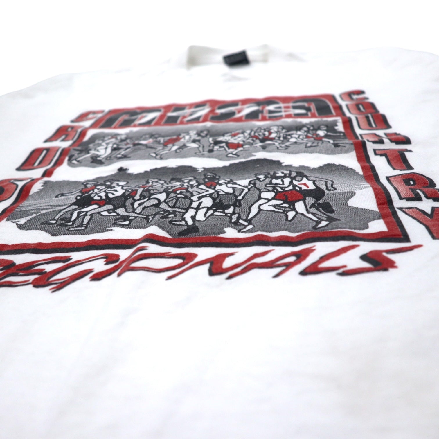 FRUIT OF THE LOOM Prodotto negli Stati Uniti Anni '90 T-shirt stampata L Bianco Cotone CROSS COUNTRY