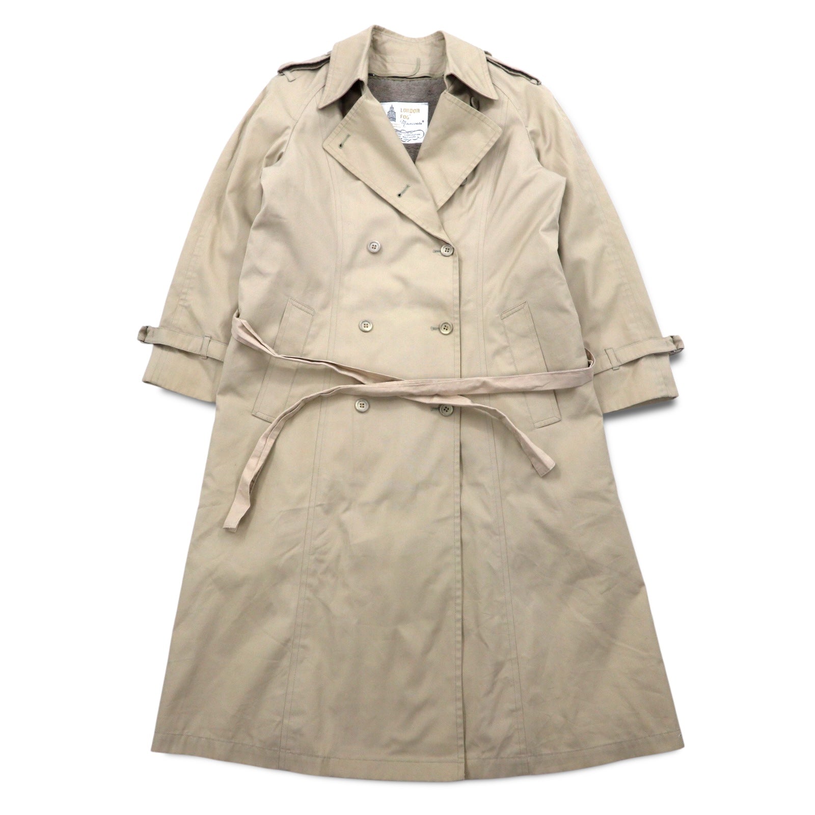 LONDON FOG anni '90 MAINCOATS trench doppiopetto taglia L beige con fodera in pelliccia sintetica removibile e cintura