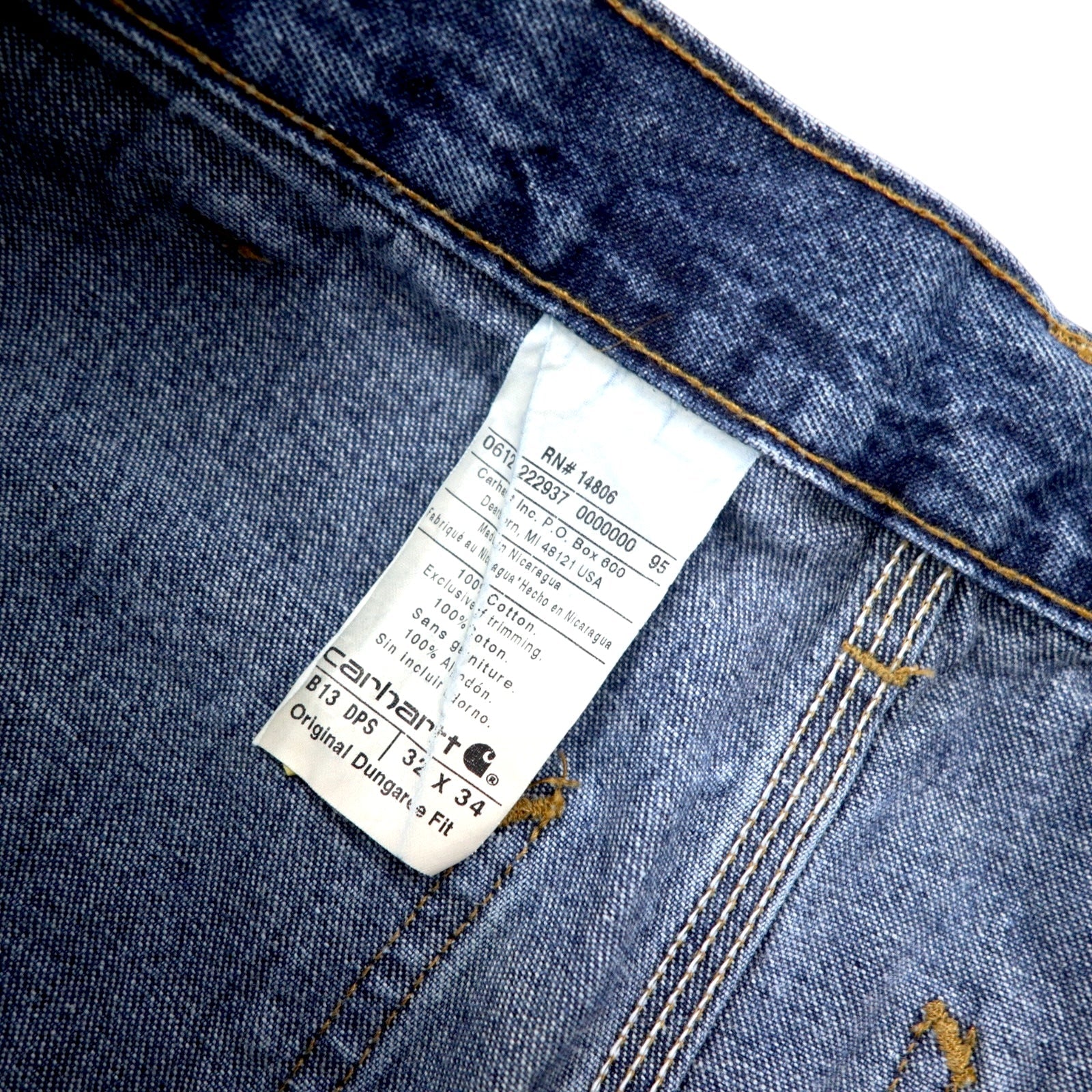 Carhartt Pantaloni Jeans da Lavoro 32 Blu Cotone B13 Original Dungaree Fit Work Dungaree Fabbricati in Nicaragua