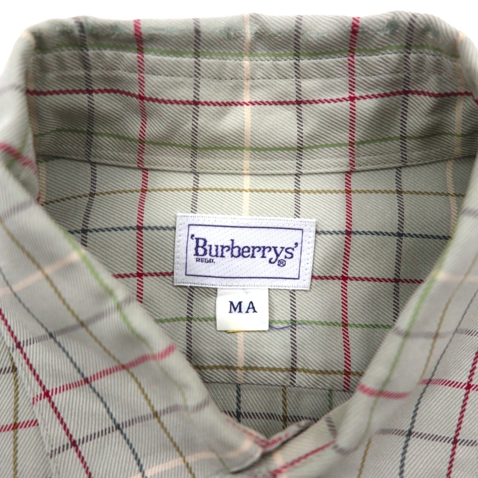 BURBERRY 90年代 長袖シャツ M ベージュ コットン チェック 胸ポケット ワンポイントロゴ 刺繍