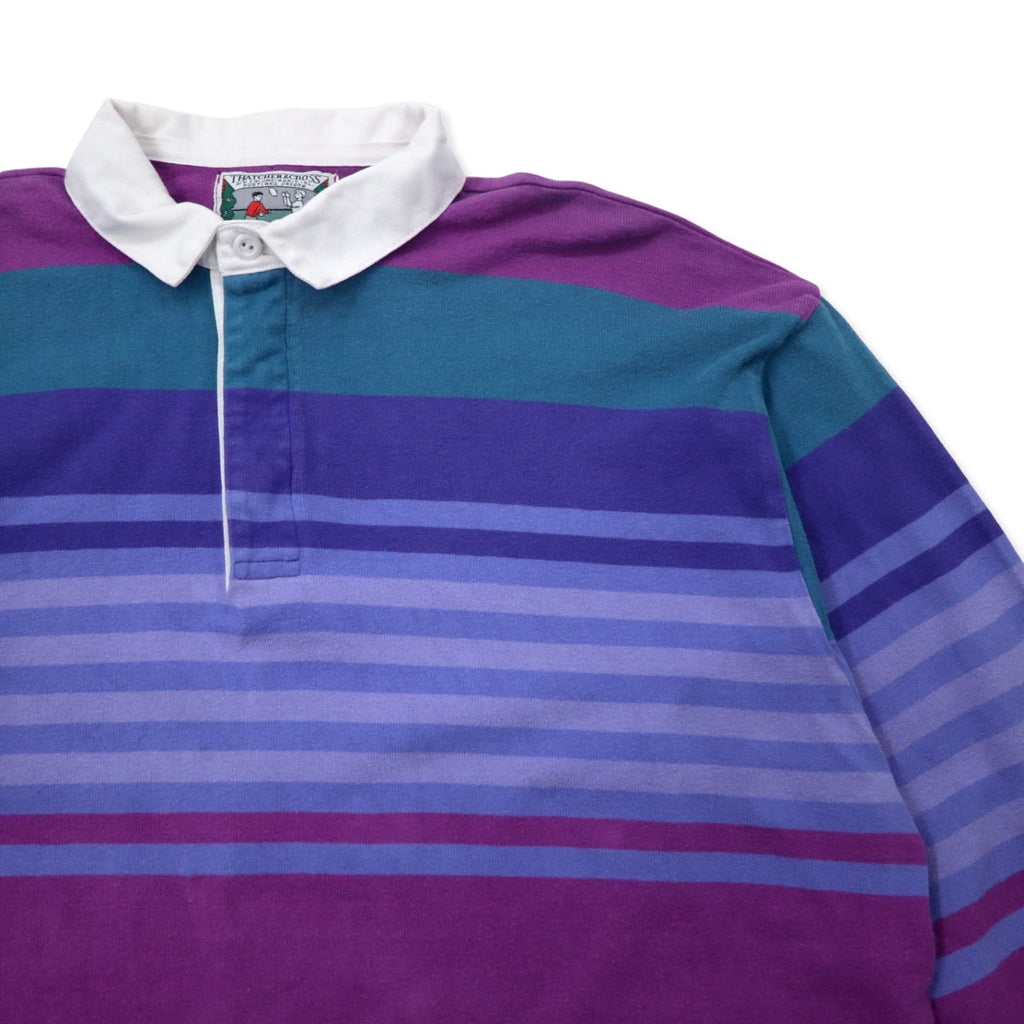 THATCHER & CROSS USA 90s maglietta rugby a righe multicolori XL viola cotone