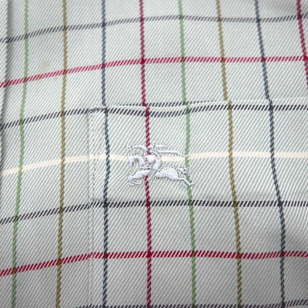 BURBERRY 90年代 長袖シャツ M ベージュ コットン チェック 胸ポケット ワンポイントロゴ 刺繍