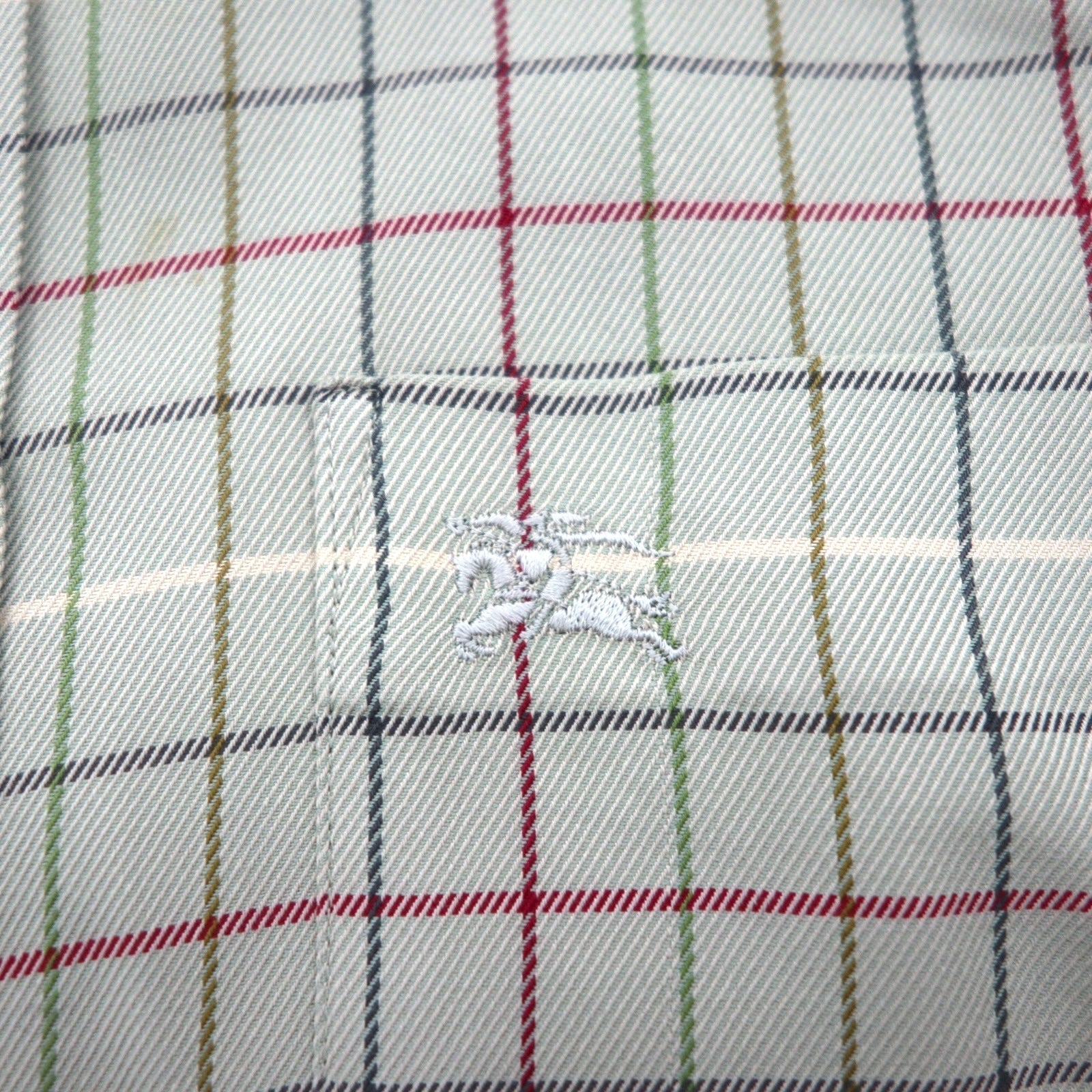 BURBERRY 90年代 長袖シャツ M ベージュ コットン チェック 胸ポケット ワンポイントロゴ 刺繍