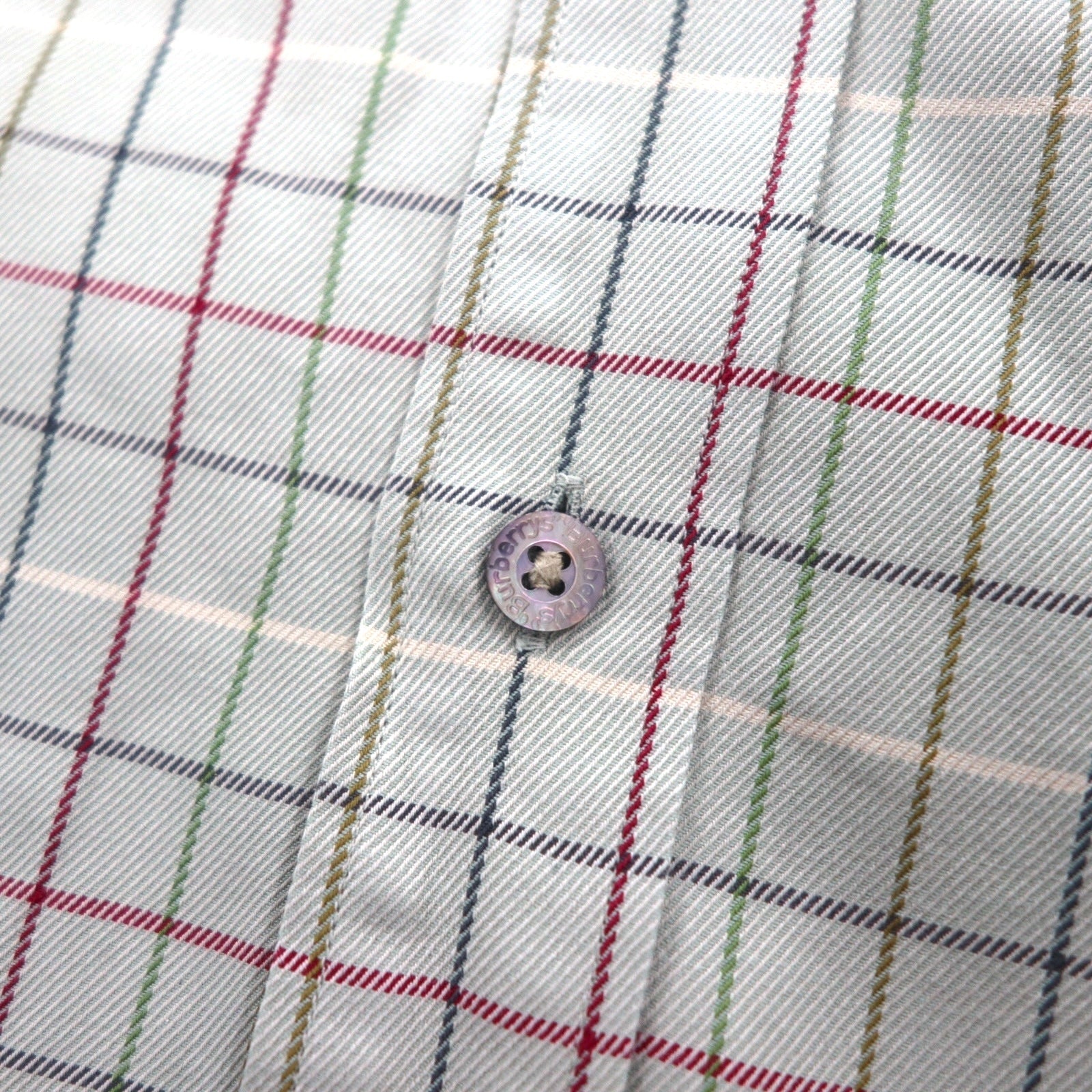 BURBERRY 90年代 長袖シャツ M ベージュ コットン チェック 胸ポケット ワンポイントロゴ 刺繍