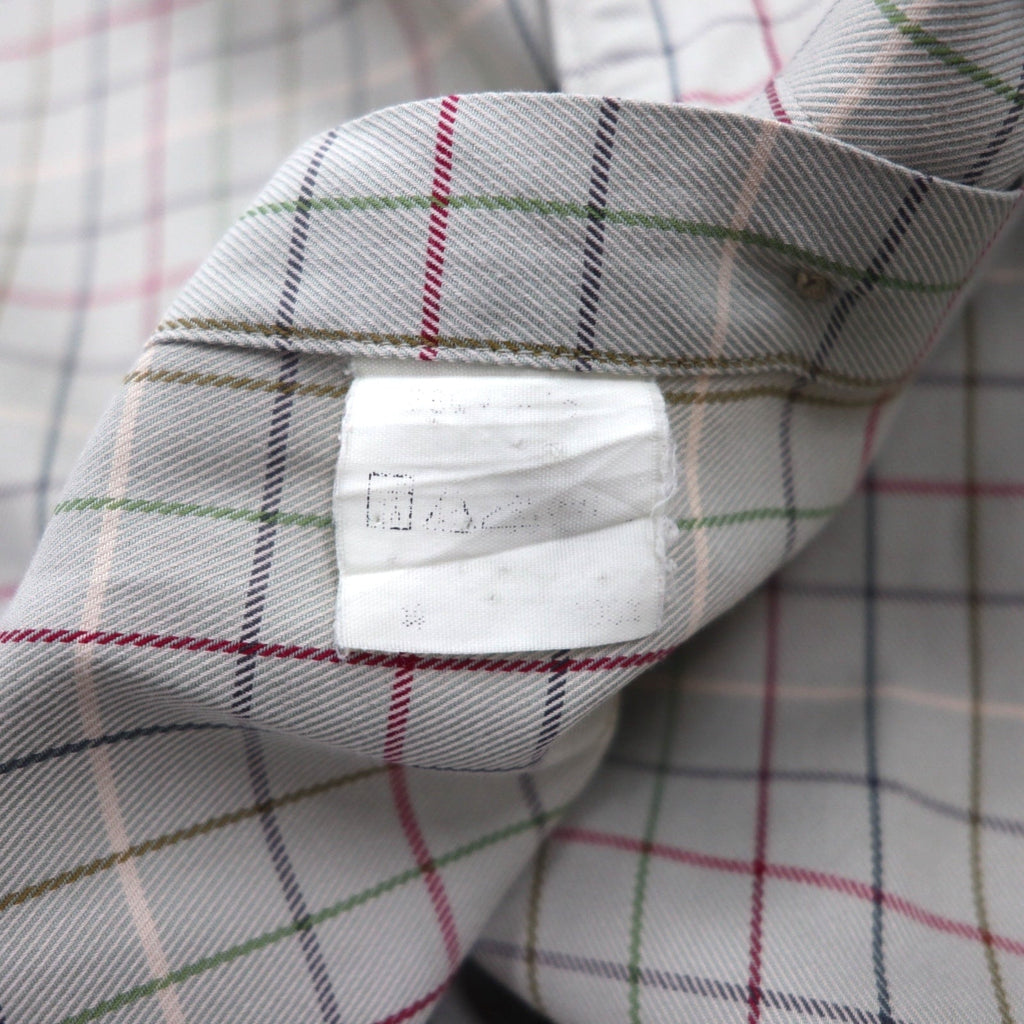 BURBERRY 90年代 長袖シャツ M ベージュ コットン チェック 胸ポケット ワンポイントロゴ 刺繍