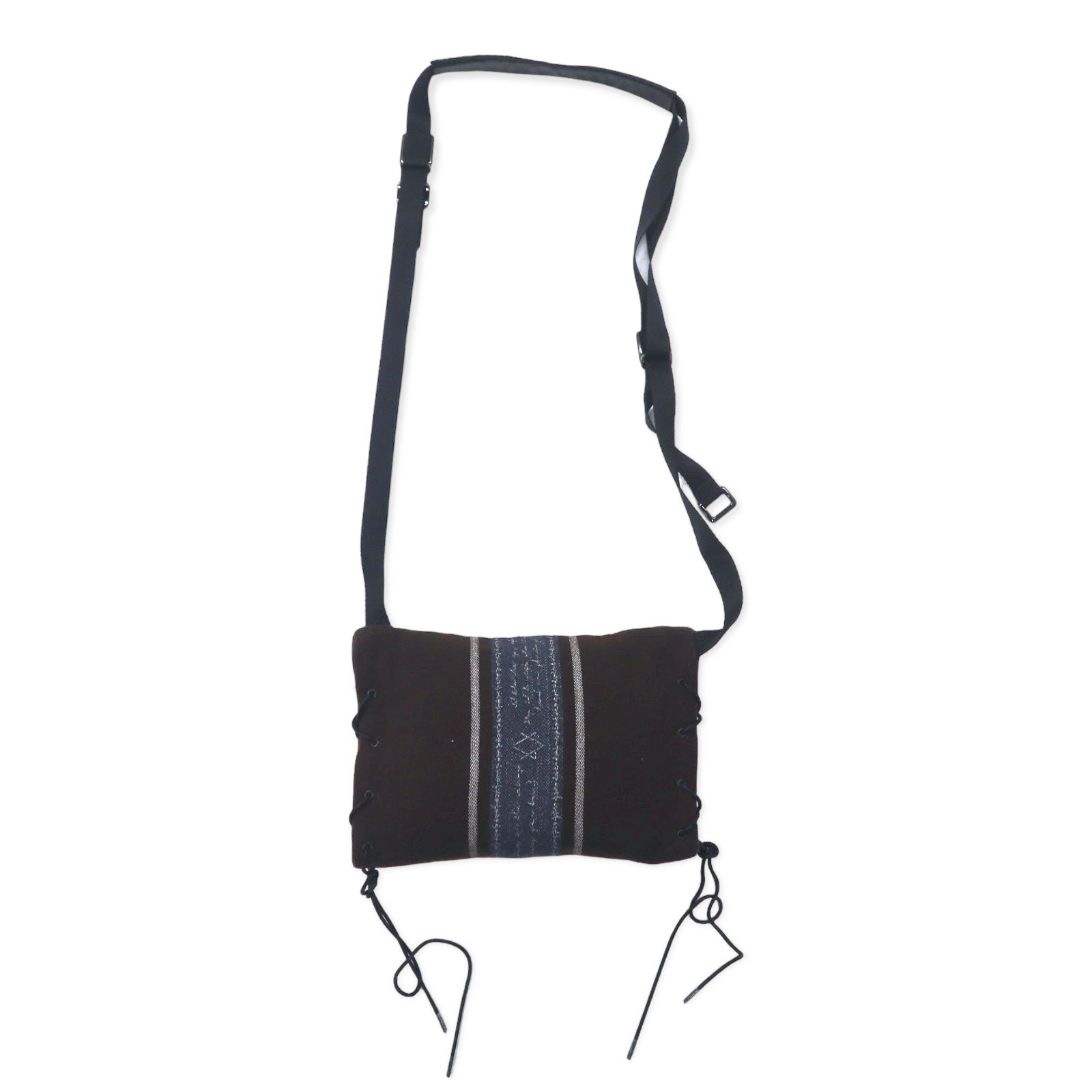 Azuma TALLIT STRIPE UTILITY SACK, borsa a tracolla marrone in lana jacquard con lacci, modello 20AH-AC-05 HAZE, prodotta in Giappone