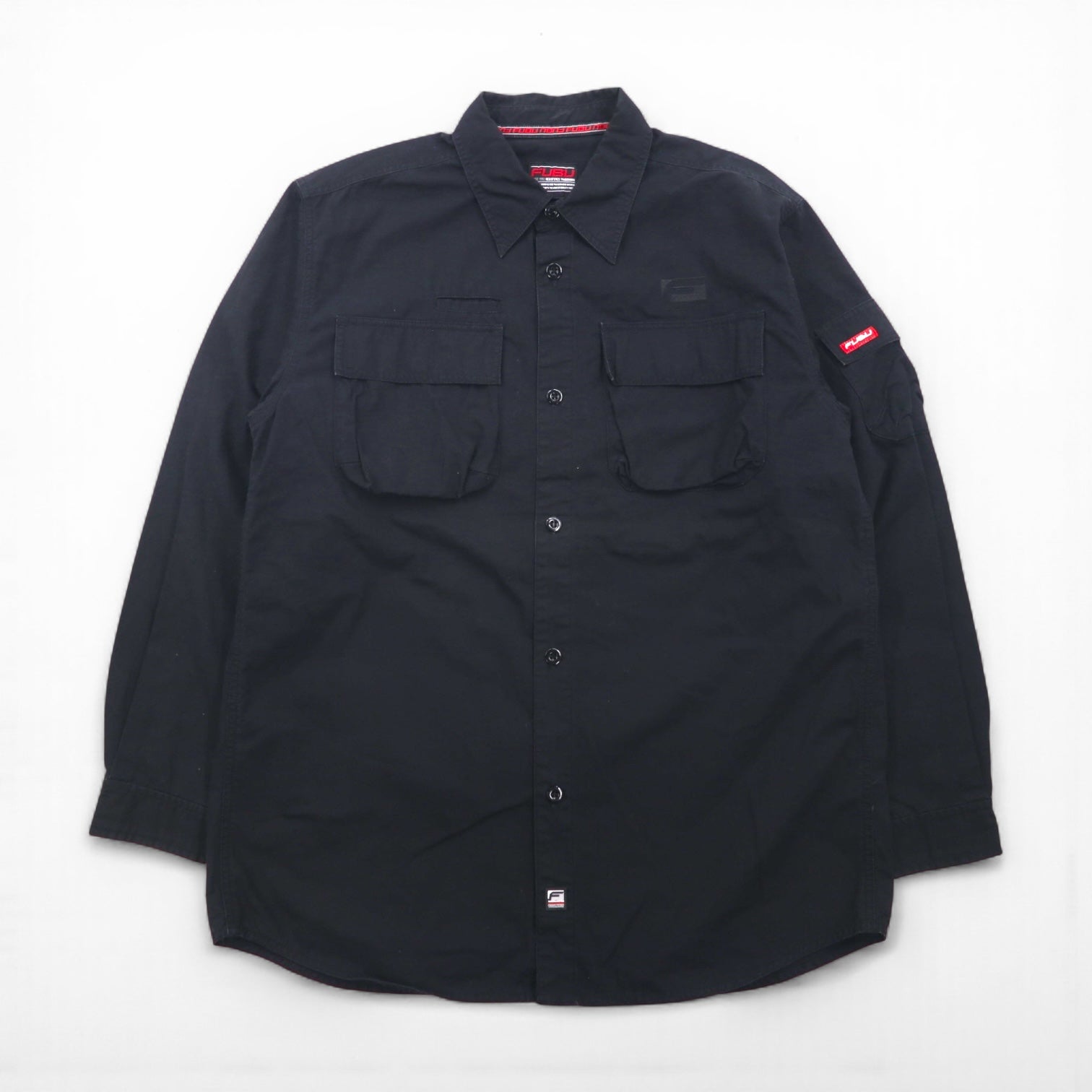 FUBU 00年代 リップストップ フィールドシャツ M ブラック ダブルポケット ユーティリティシャツ