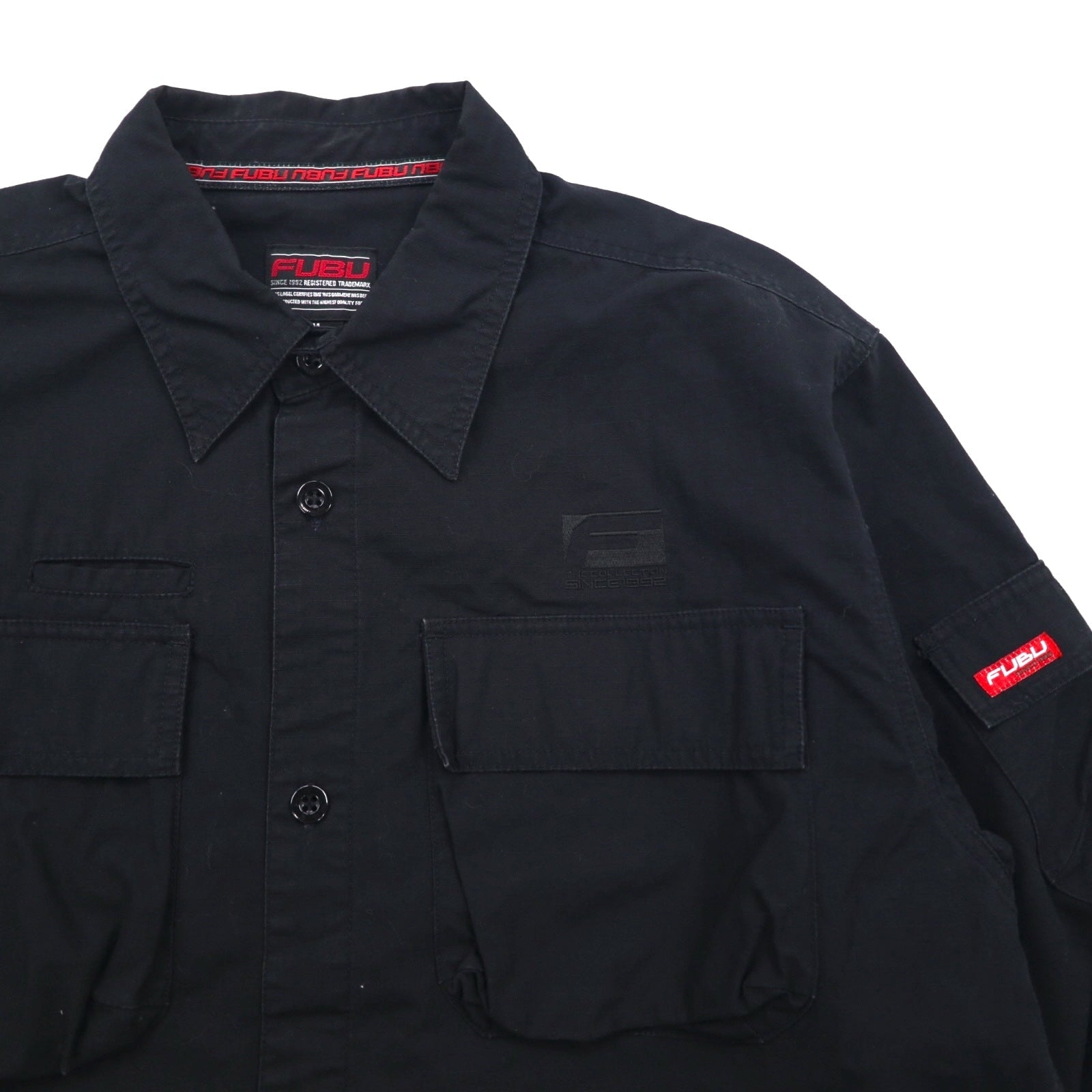 FUBU 00年代 リップストップ フィールドシャツ M ブラック ダブルポケット ユーティリティシャツ