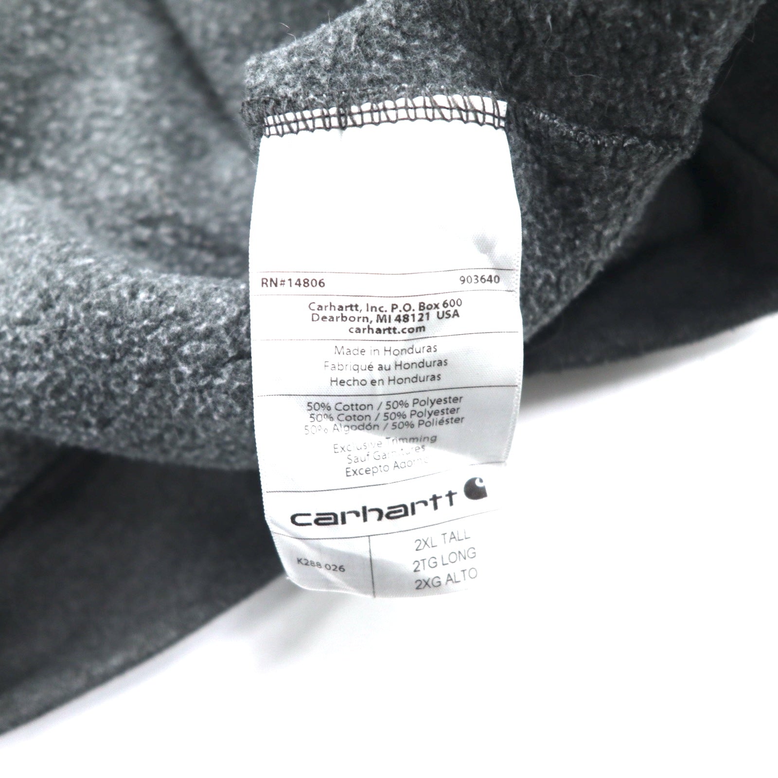 Felpa con cappuccio Carhartt, vestibilità ampia, taglia 2XL, colore grigio, in cotone, interno felpato, logo sulla manica, felpa con cappuccio in peso medio con logo K288, Made in Honduras