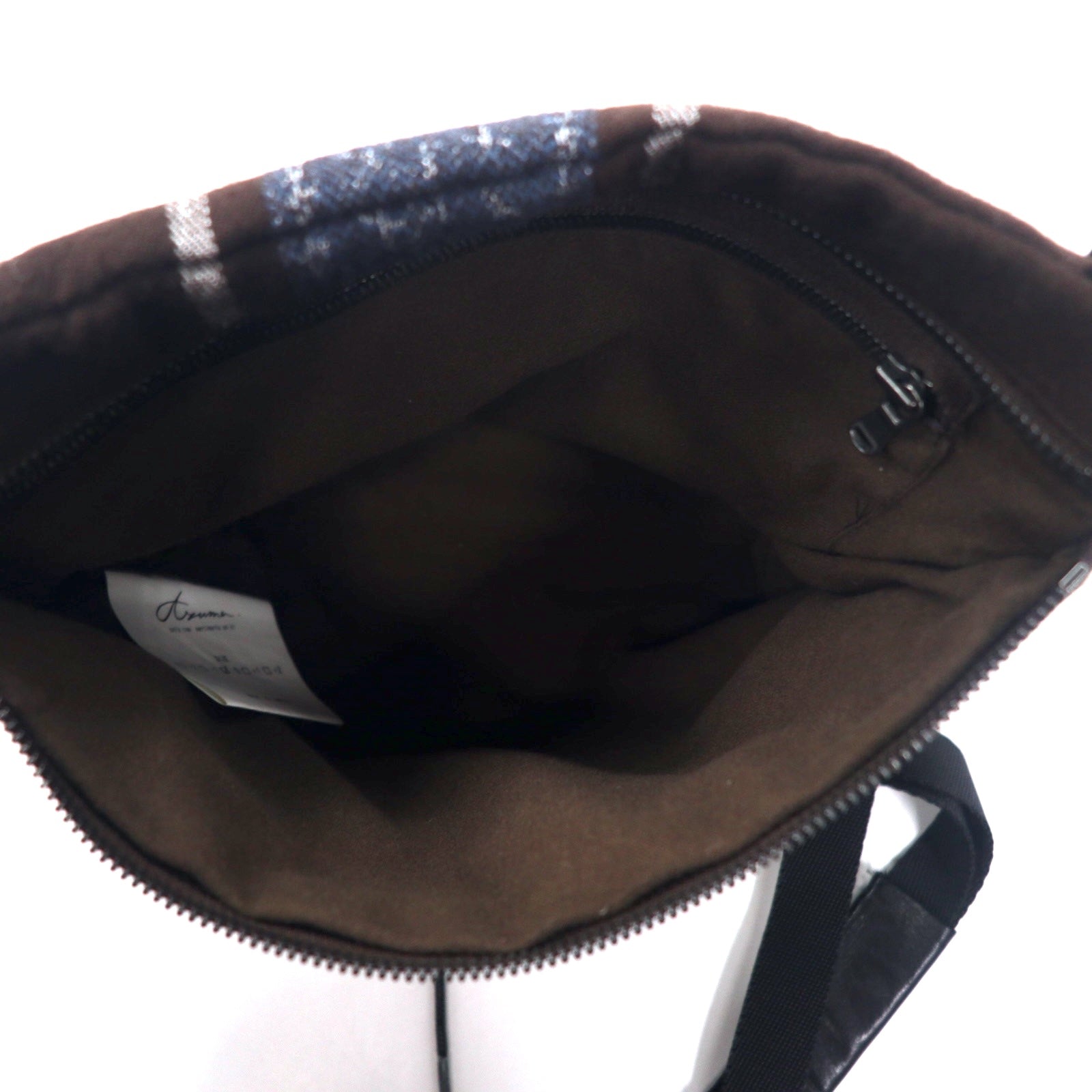 Azuma TALLIT STRIPE UTILITY SACK, borsa a tracolla marrone in lana jacquard con lacci, modello 20AH-AC-05 HAZE, prodotta in Giappone