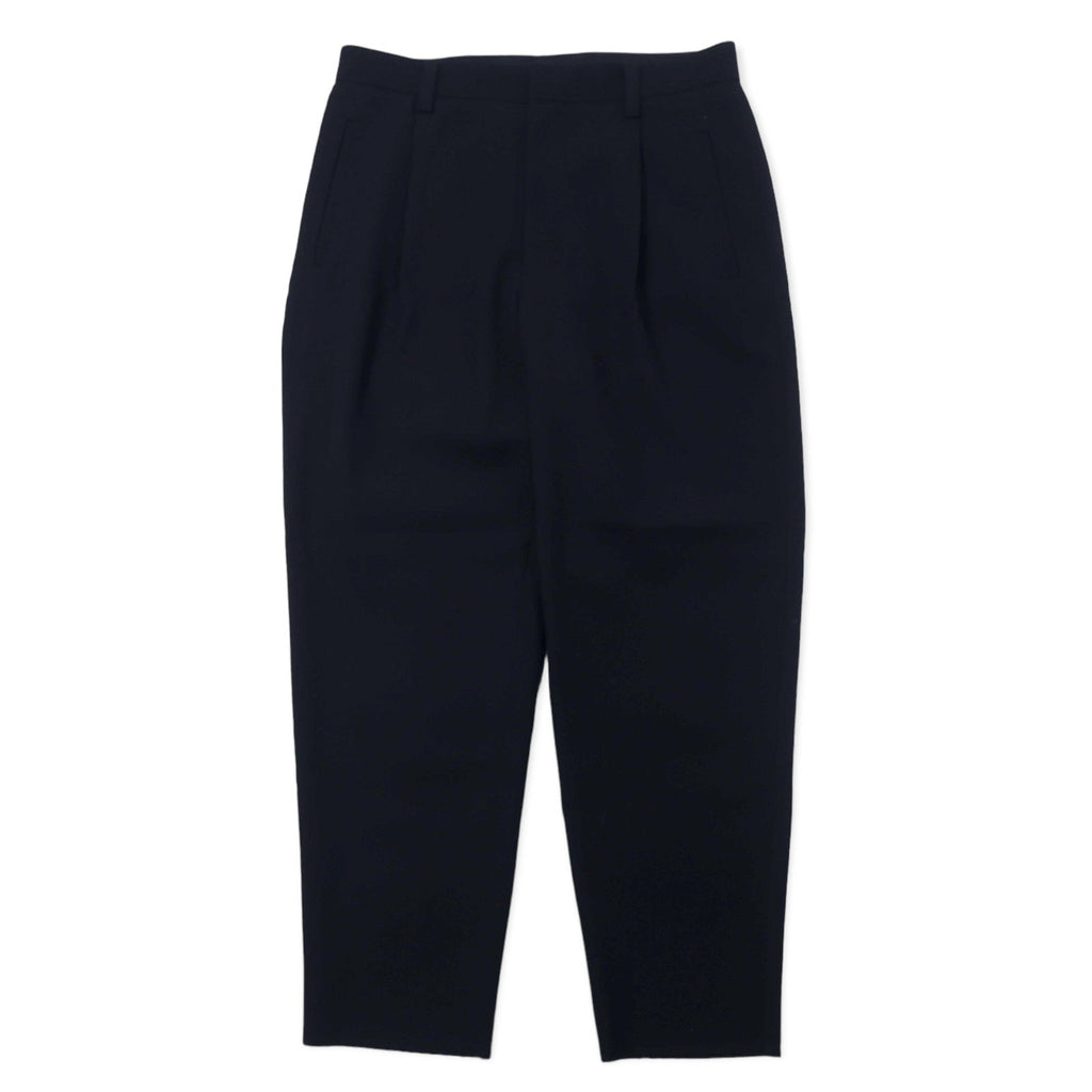 Kemit Pantaloni in lana con pieghe, modello affusolato, 48, blu navy, gabardine di lana, 0301-0209, made in Japan
