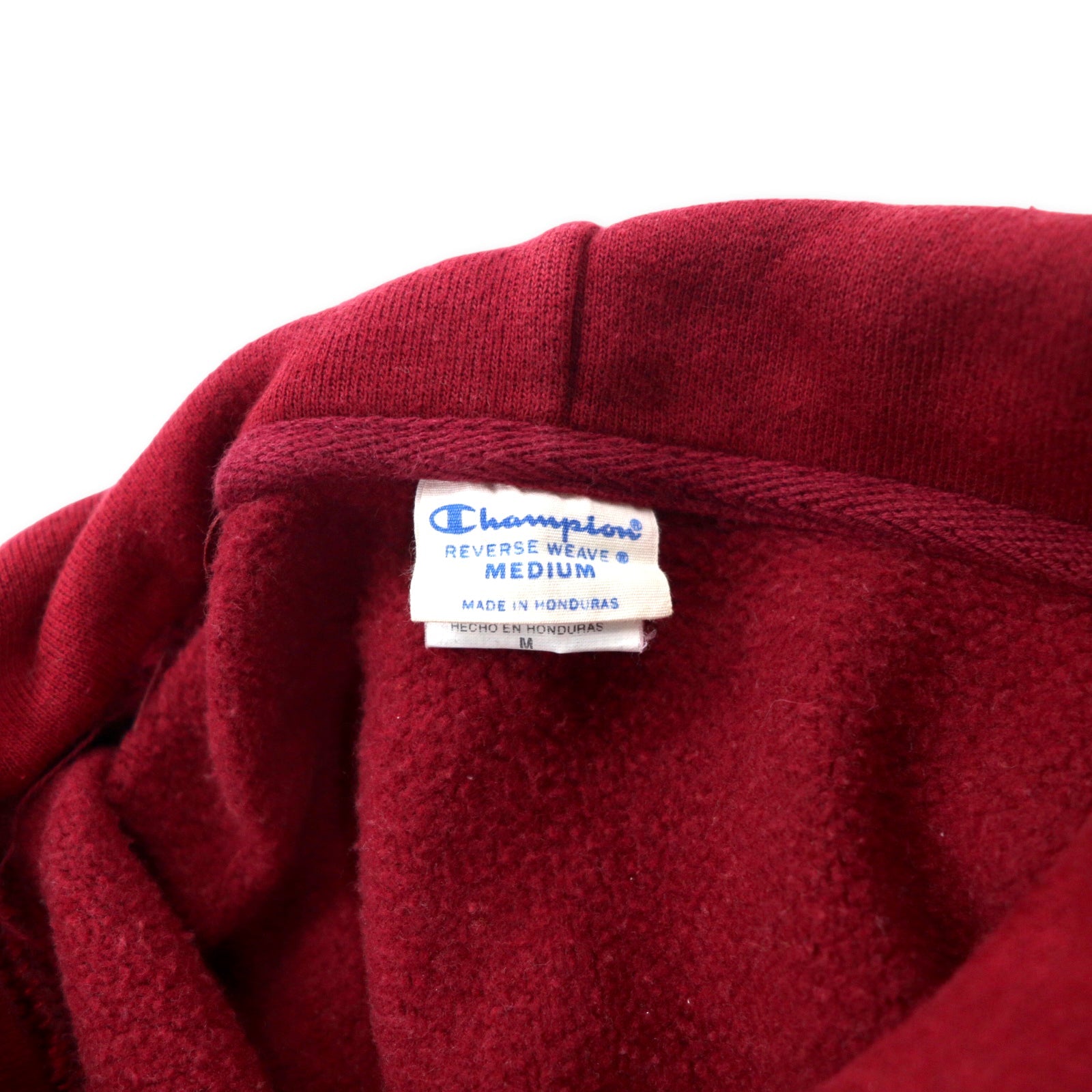 Champion Felpa con cappuccio pullover Reverse Weave M bordeaux cotone garzato REVERSE WEAVE etichetta singola US standard prodotta in Honduras