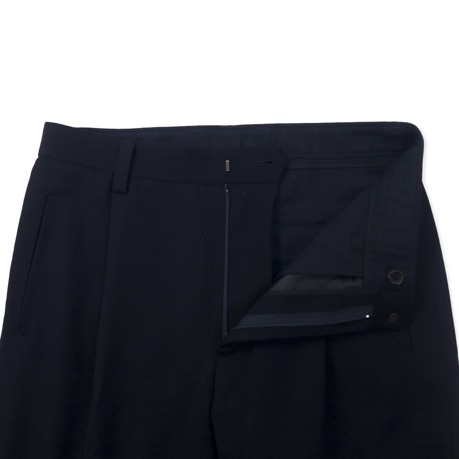 Kemit Pantaloni in lana con pieghe, modello affusolato, 48, blu navy, gabardine di lana, 0301-0209, made in Japan