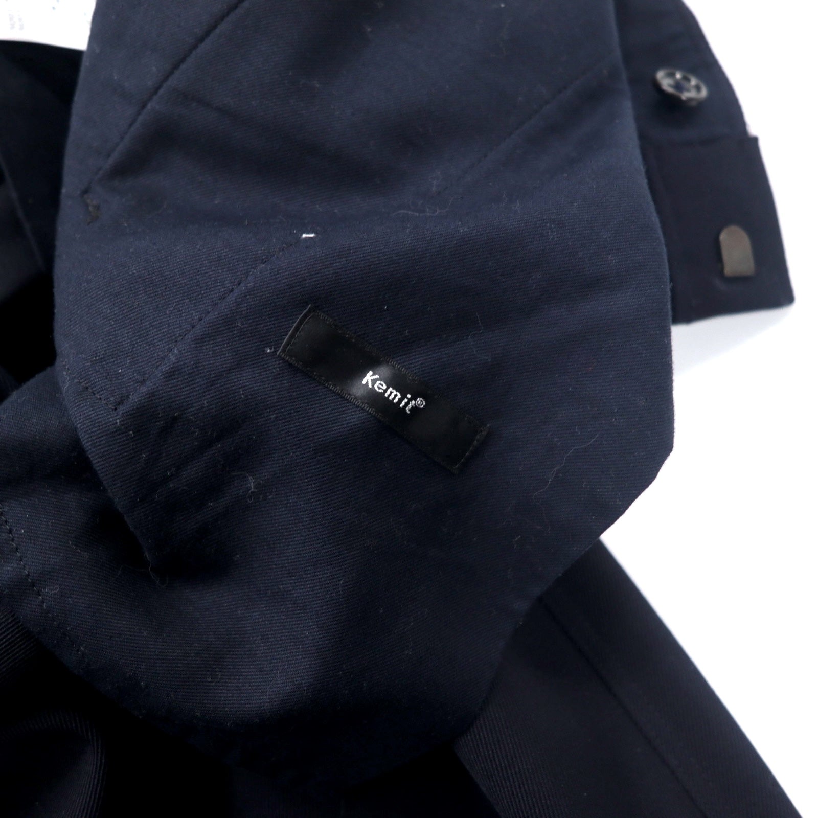 Kemit Pantaloni in lana con pieghe, modello affusolato, 48, blu navy, gabardine di lana, 0301-0209, made in Japan