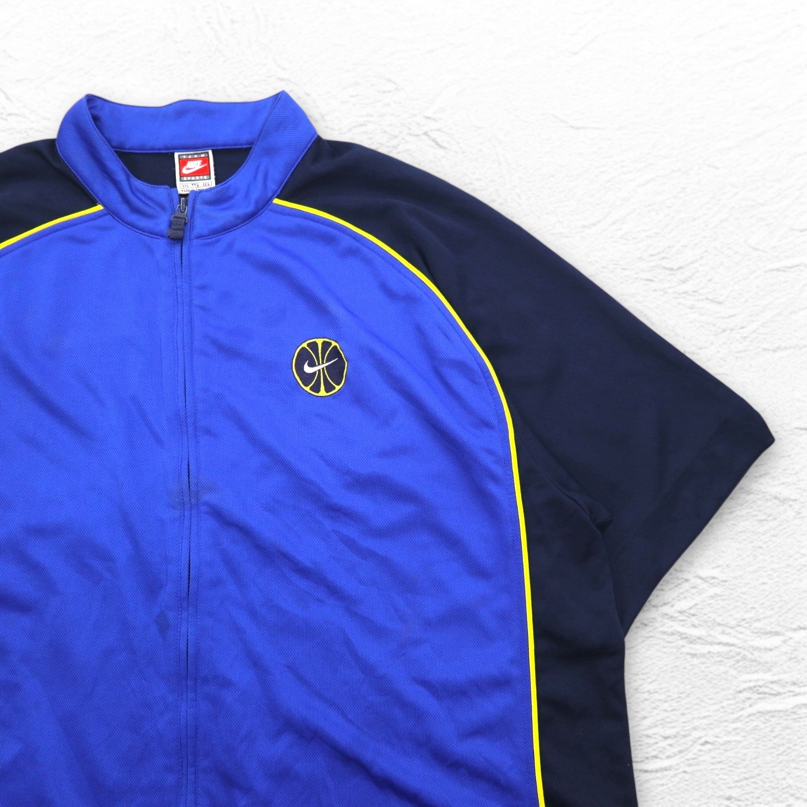 NIKE anni '90 etichetta TEAM, maglia basket a maniche corte, giacca sportiva track jacket, taglia 2XL, colore blu, logo Swoosh