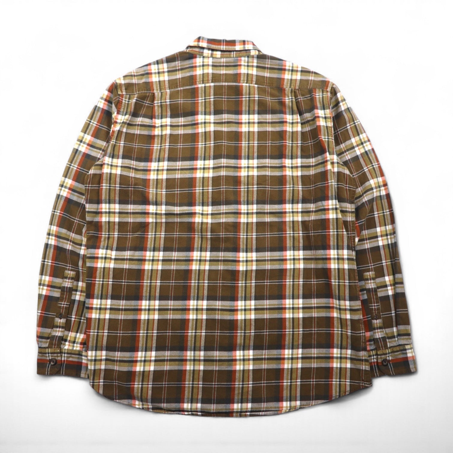 Eddie Bauer ボタンダウン フランネルシャツ L ブラウン チェック RELAXED FIT 胸ポケット 7709