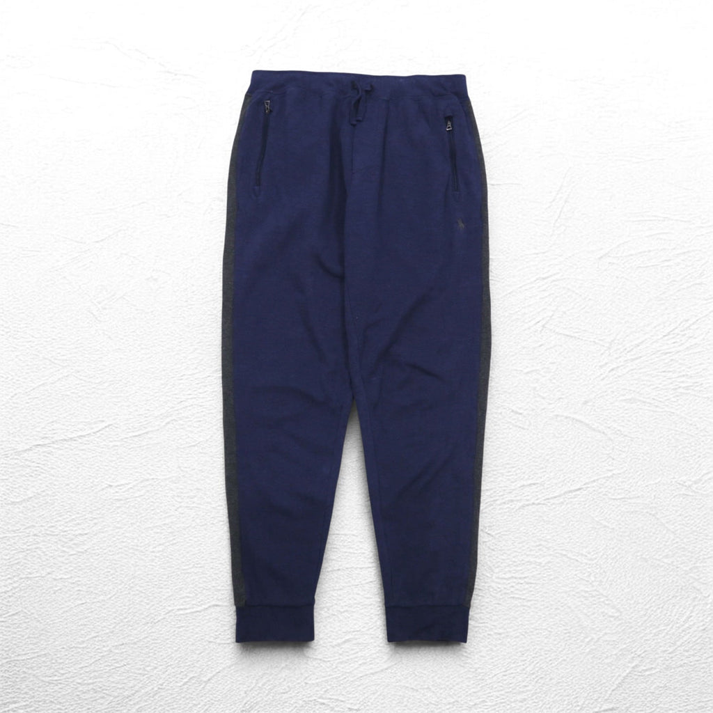 POLO RALPH LAUREN Jogger in felpa, taglia M, blu navy, con banda laterale e ricamo piccolo pony