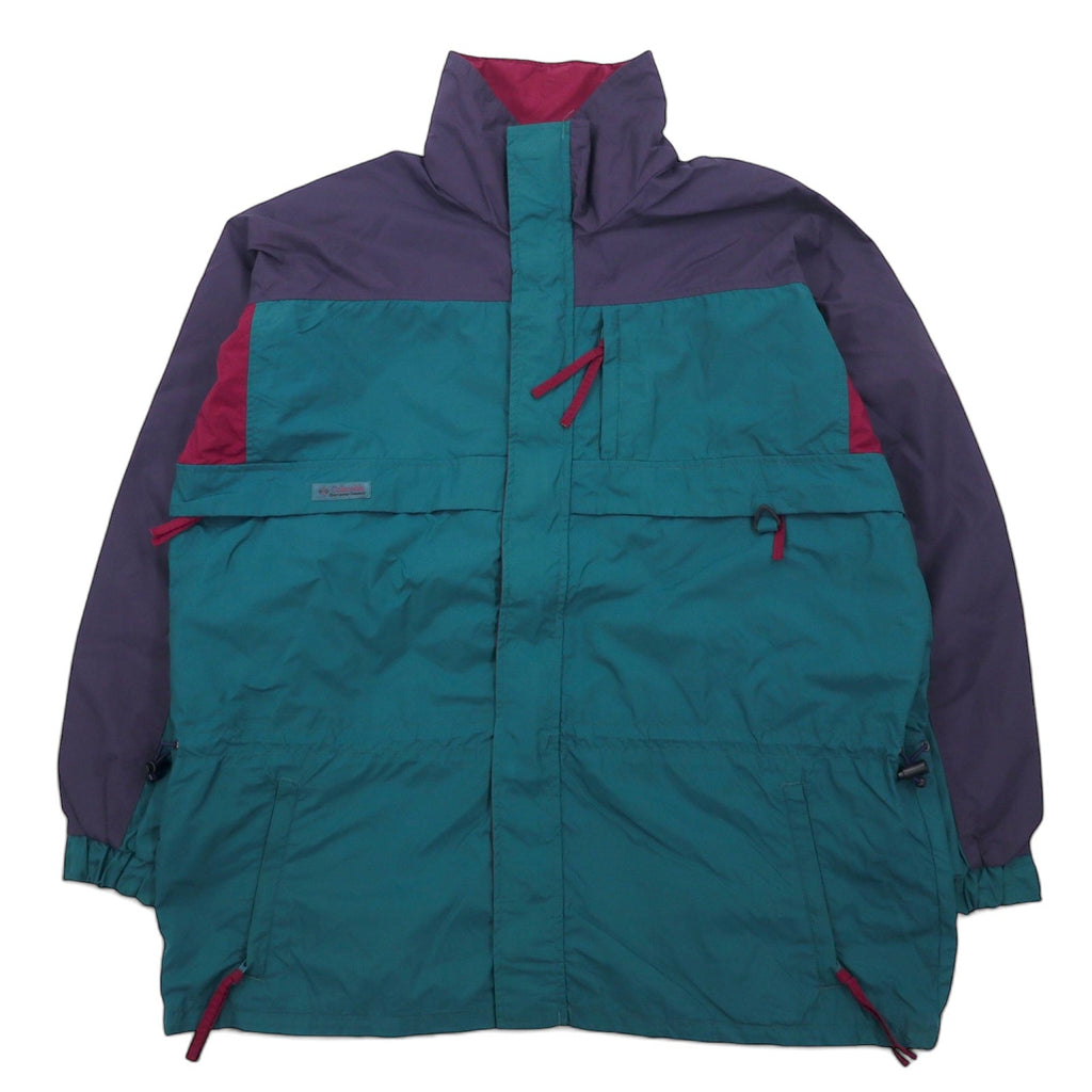 Columbia Giacca a vela anni '90, parka, taglia L, verde e viola, nylon, Radial Sleeve, coulisse, zip-in-zip, Gizzmo
