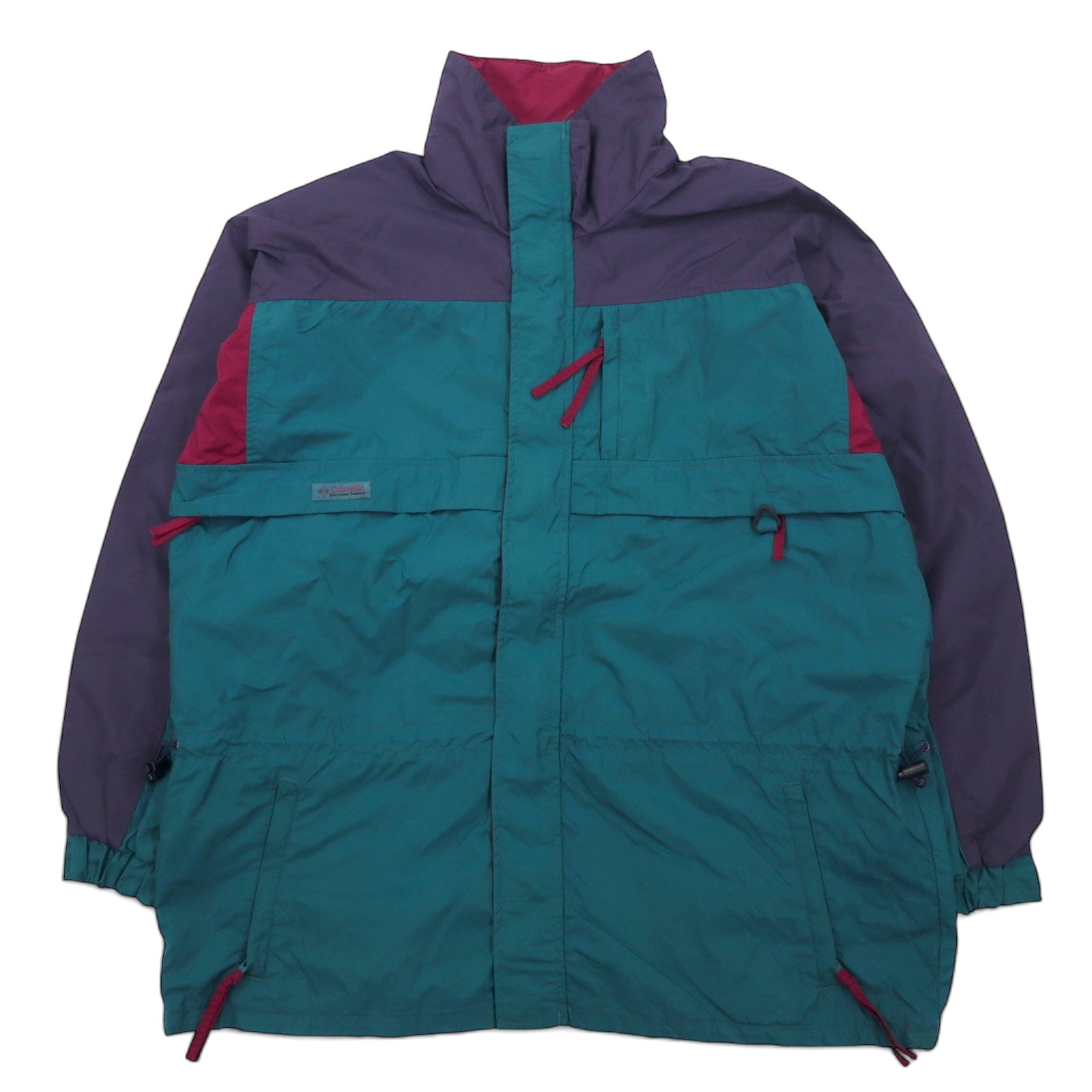 Columbia Giacca a vela anni '90, parka, taglia L, verde e viola, nylon, Radial Sleeve, coulisse, zip-in-zip, Gizzmo