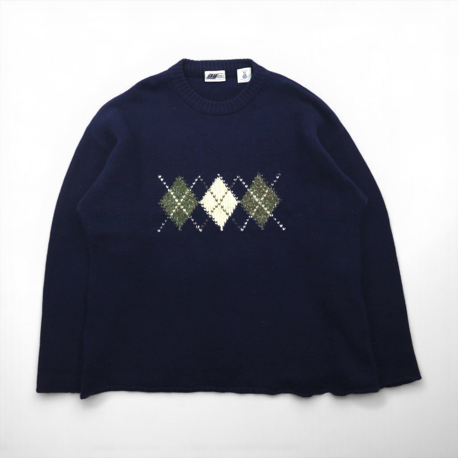 90s Vintage Shetland Wool Sweater アーガイル柄 ニット セーター XL ネイビー BULL HEAD SHETLAND 羊毛