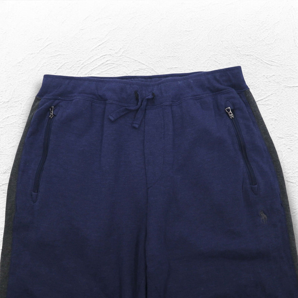 POLO RALPH LAUREN Jogger in felpa, taglia M, blu navy, con banda laterale e ricamo piccolo pony