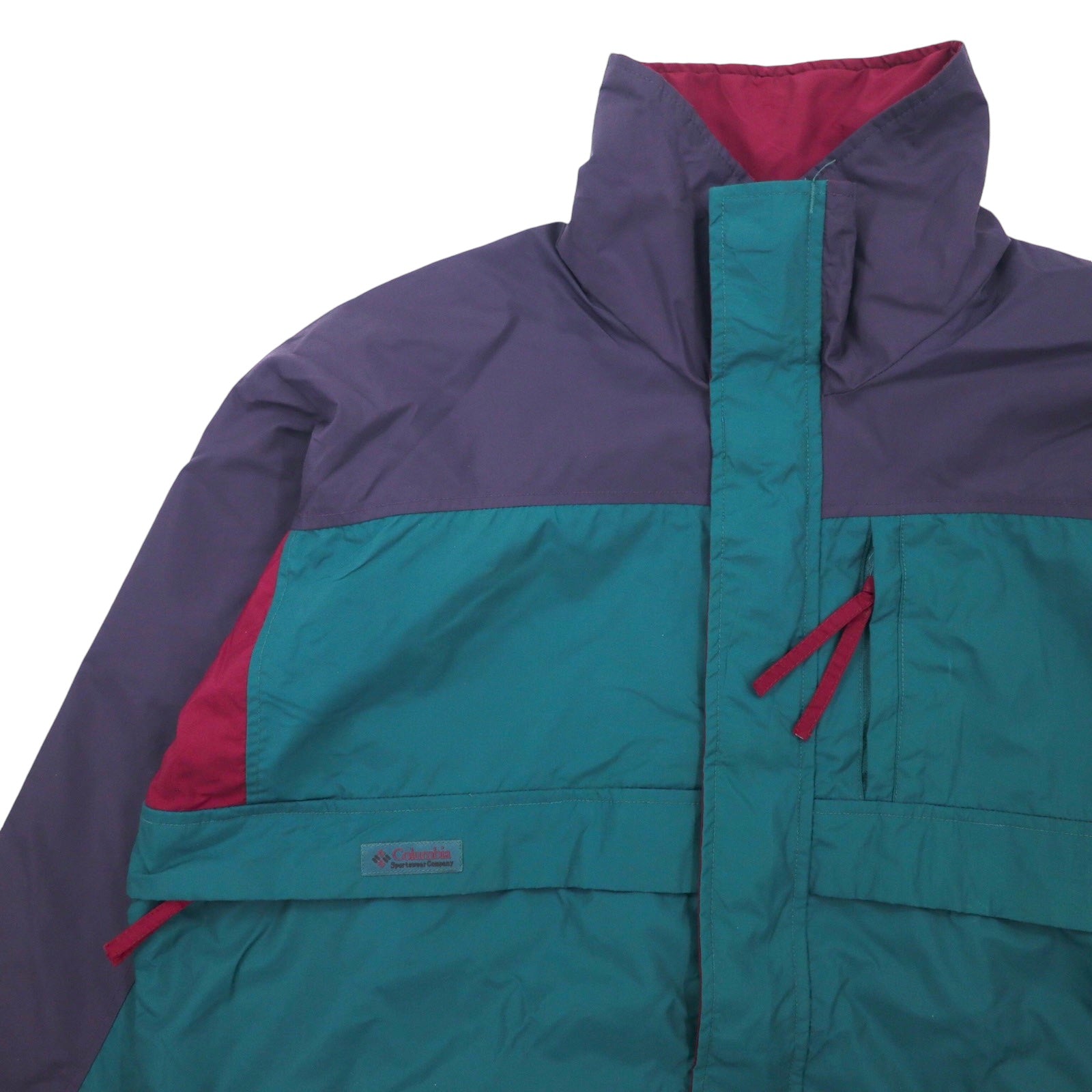 Columbia Giacca a vela anni '90, parka, taglia L, verde e viola, nylon, Radial Sleeve, coulisse, zip-in-zip, Gizzmo