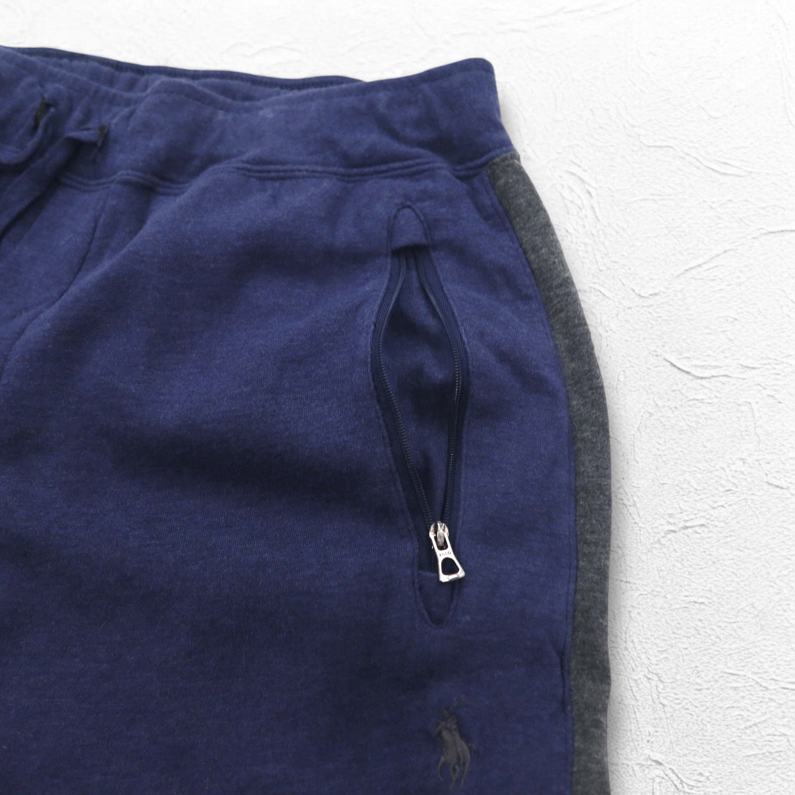 POLO RALPH LAUREN Jogger in felpa, taglia M, blu navy, con banda laterale e ricamo piccolo pony