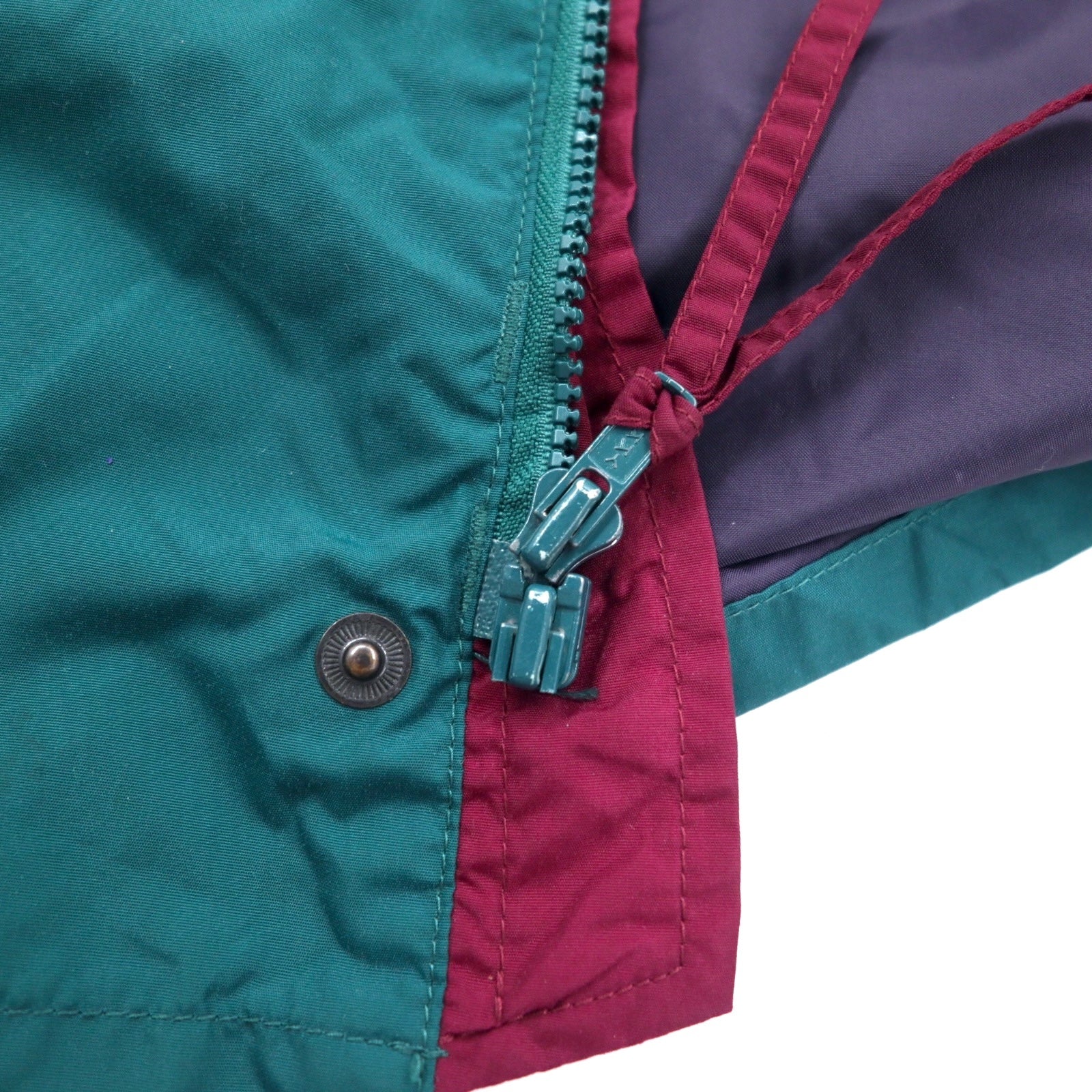 Columbia Giacca a vela anni '90, parka, taglia L, verde e viola, nylon, Radial Sleeve, coulisse, zip-in-zip, Gizzmo