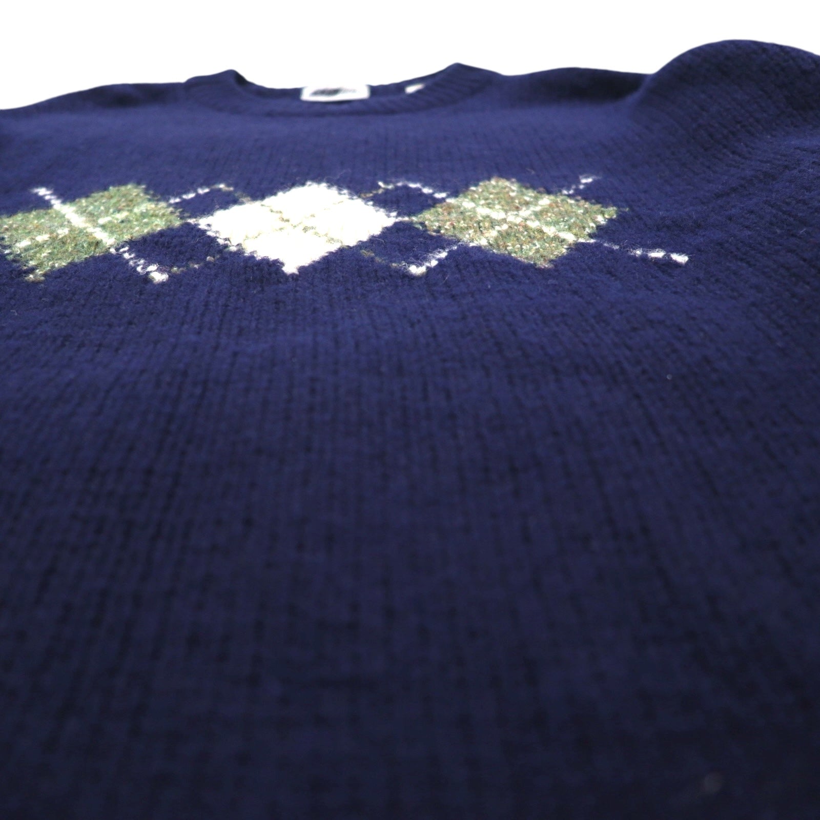 90s Vintage Shetland Wool Sweater アーガイル柄 ニット セーター XL ネイビー BULL HEAD SHETLAND 羊毛