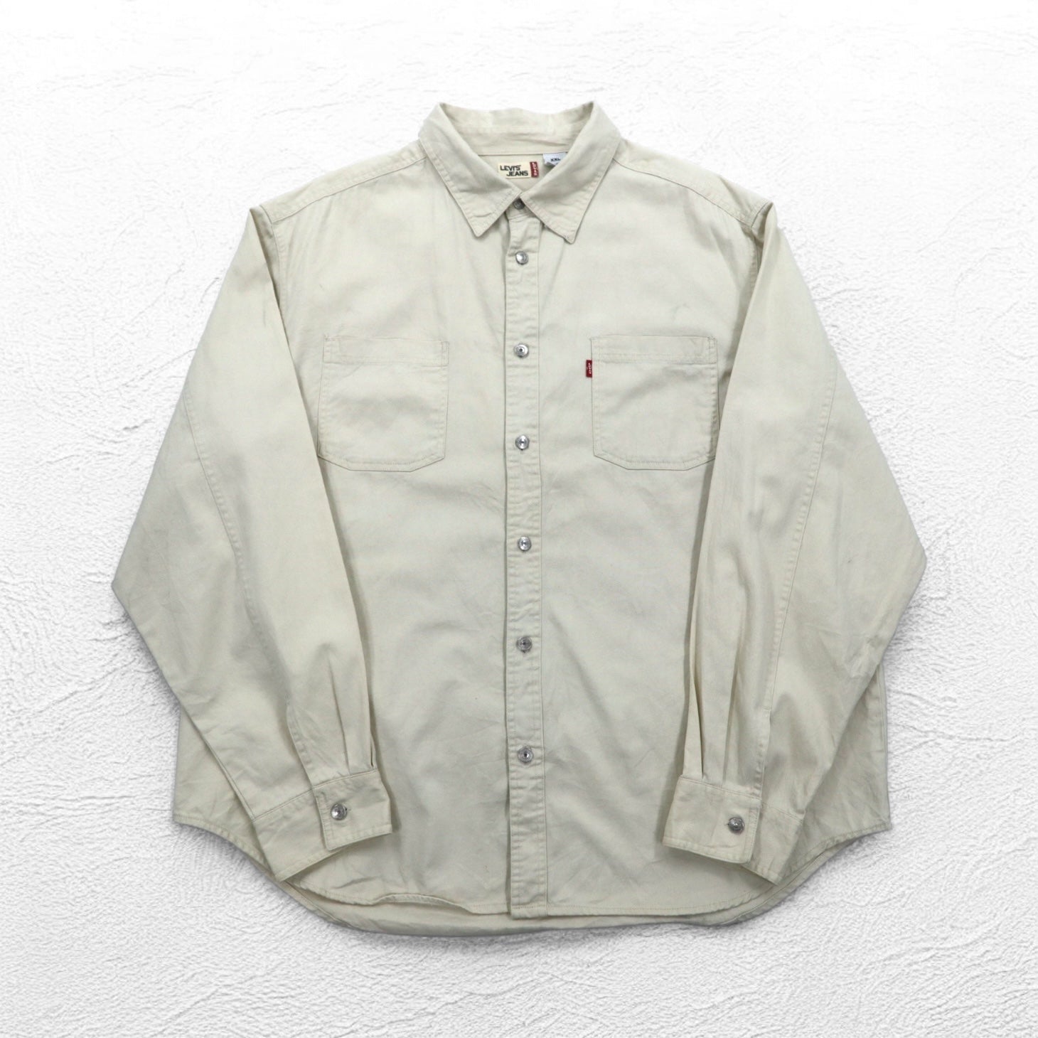 LEVI'S JEANS Anni 2000 Chino Camicia da Lavoro 2XL Beige Cotone Bottoni in Metallo Taglia Grande