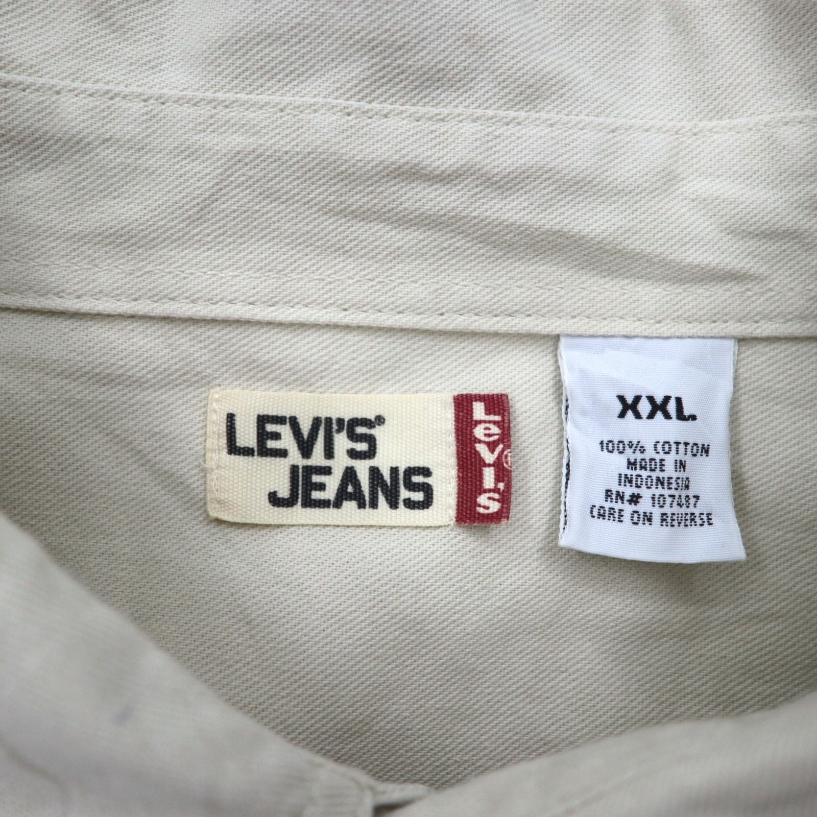 LEVI'S JEANS Anni 2000 Chino Camicia da Lavoro 2XL Beige Cotone Bottoni in Metallo Taglia Grande