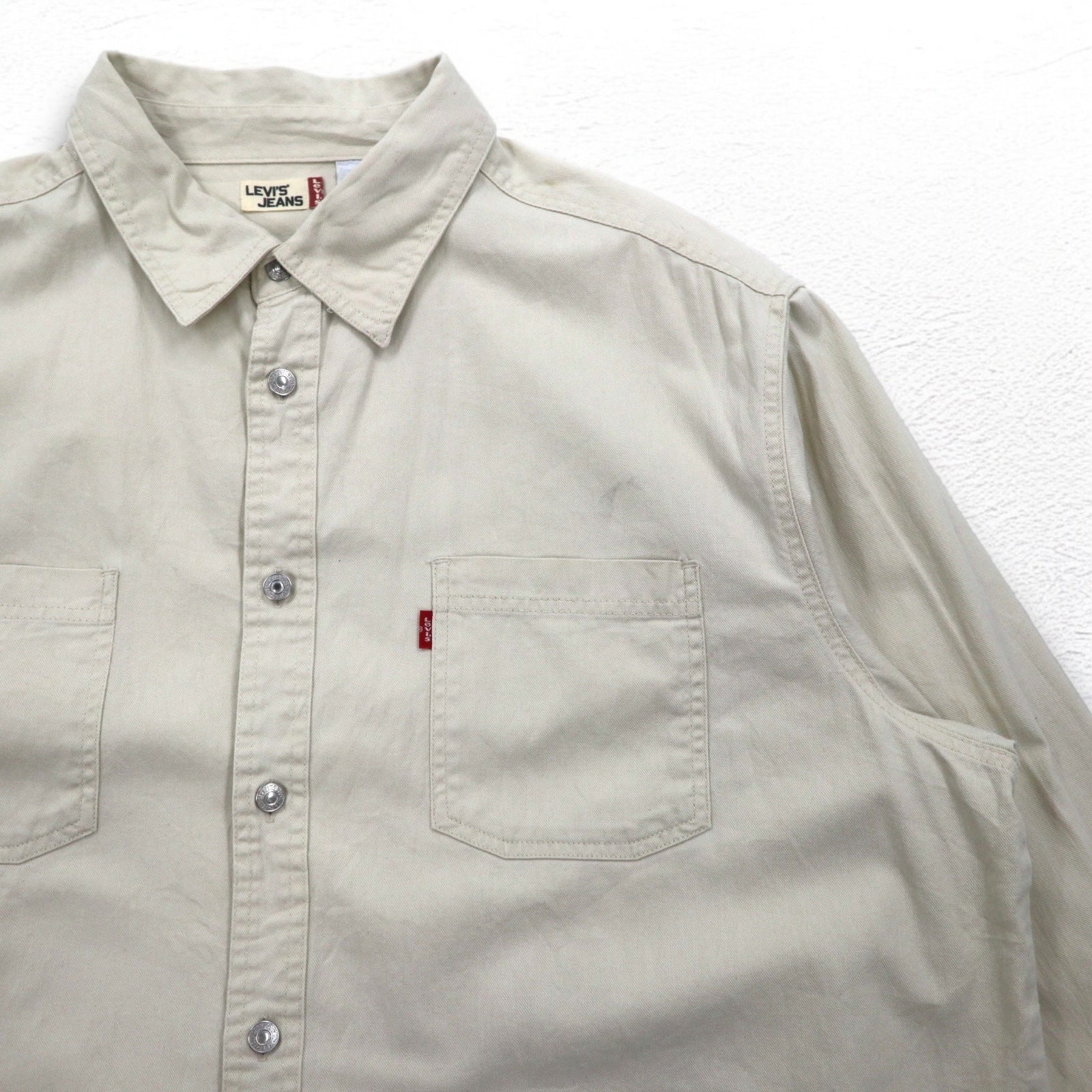 LEVI'S JEANS Anni 2000 Chino Camicia da Lavoro 2XL Beige Cotone Bottoni in Metallo Taglia Grande