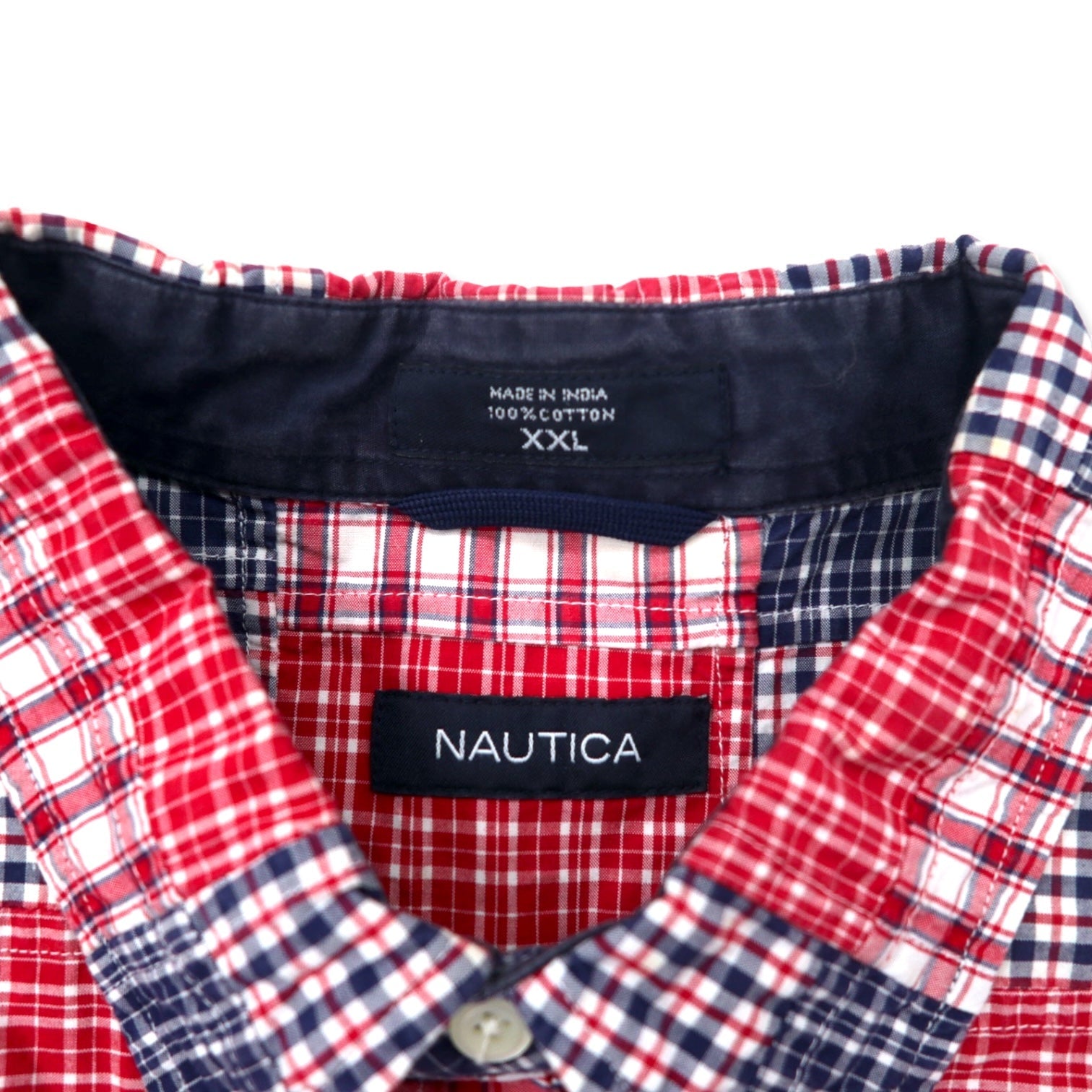 NAUTICA Camicia button-down patchwork a maniche corte XXL multicolore a quadri in cotone con logo ricamato taglia grande