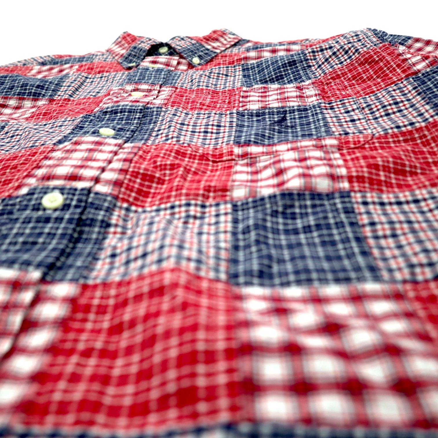 NAUTICA Camicia button-down patchwork a maniche corte XXL multicolore a quadri in cotone con logo ricamato taglia grande