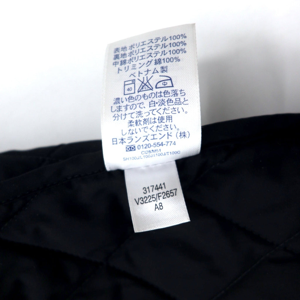 LANDS' END Giacca trapuntata L Nera Poliestere Cappuccio rimovibile Collo in velluto a coste