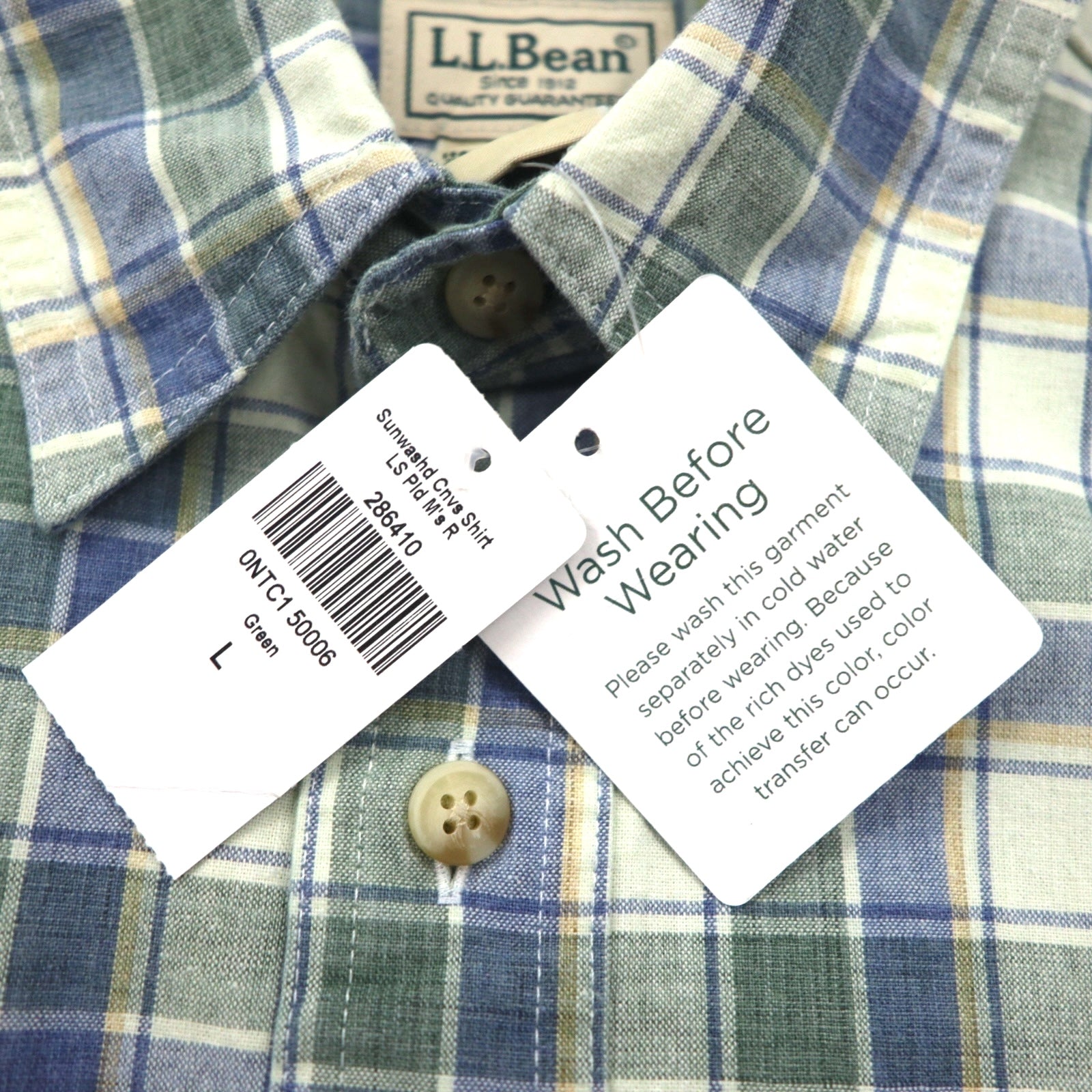 L.L.Bean サンウォッシュ キャンバス フランネルシャツ L チェック TRADITIONAL FIT 286410 未使用品