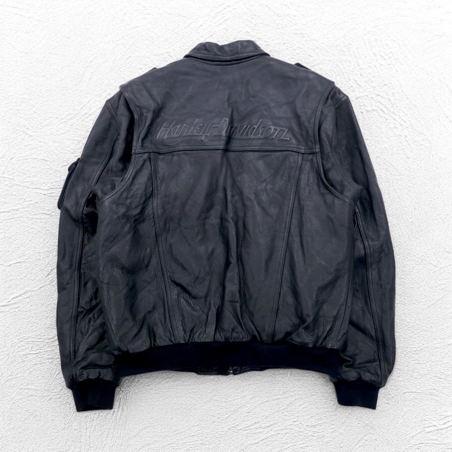 HARLEY DAVIDSON Giacca da volo A-2 in pelle stile bomber militare da motociclista, taglia L, nera, pelle a grana, fodera rimovibile, spalline