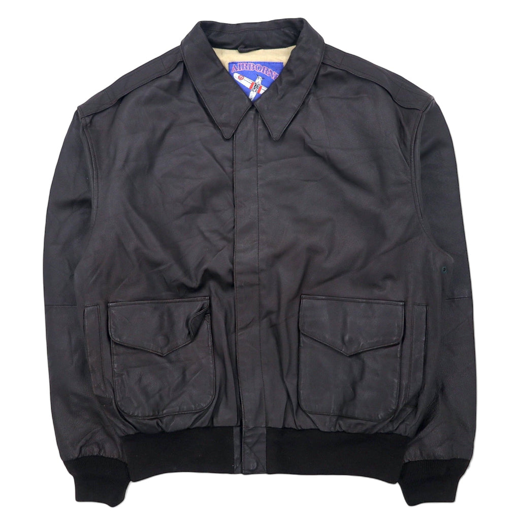 Giacca da aviatore AIRBORNE in pelle A-2 L marrone con bandiera americana