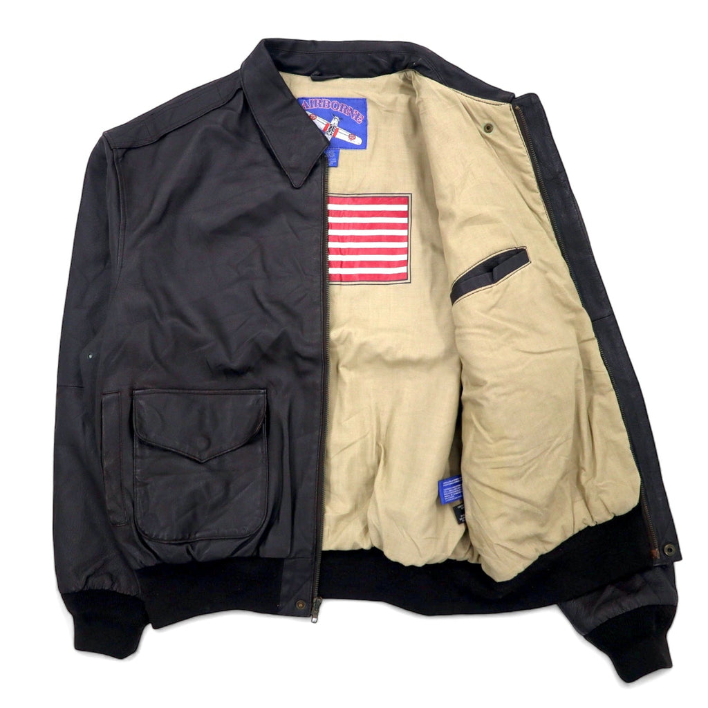 Giacca da aviatore AIRBORNE in pelle A-2 L marrone con bandiera americana